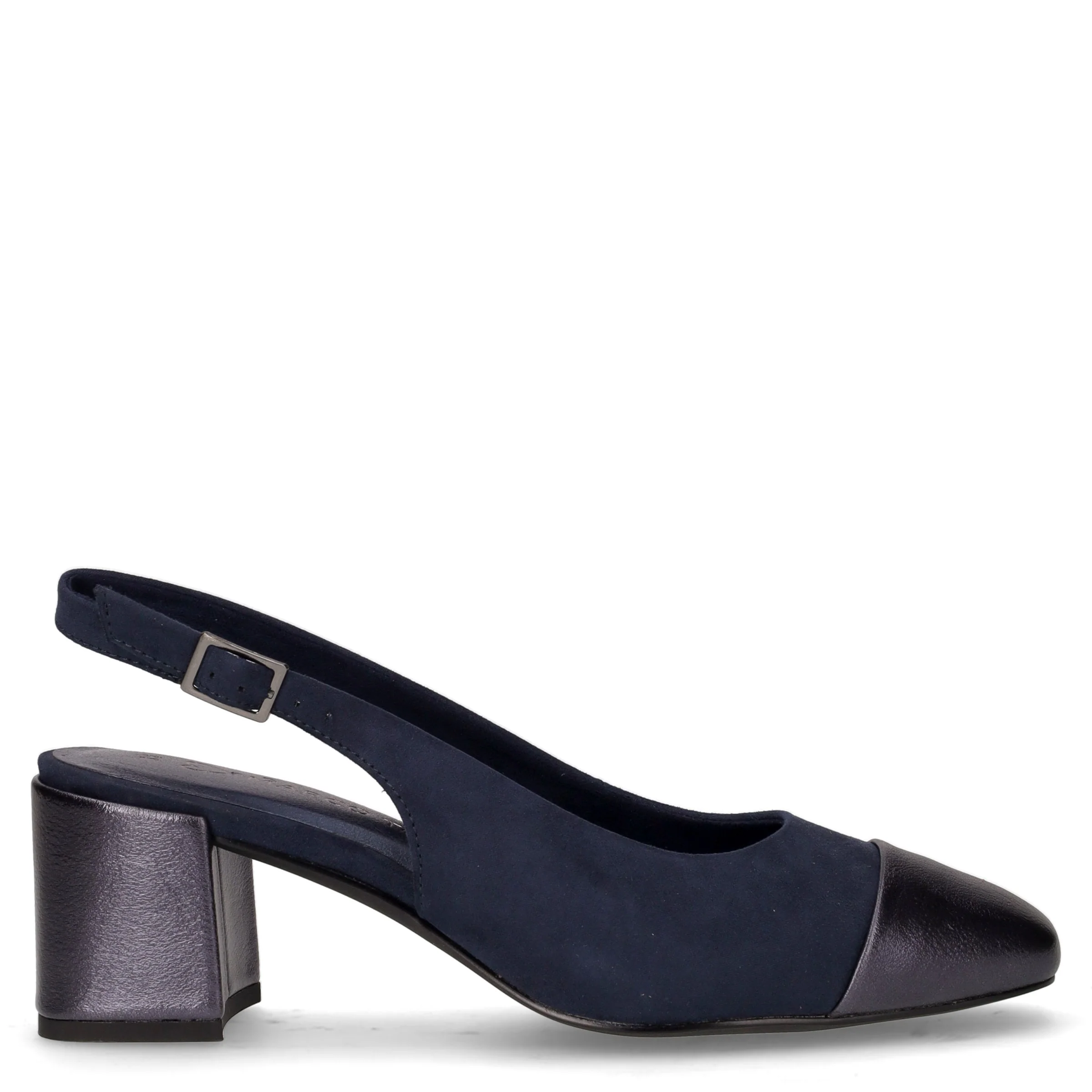 Décolleté slingback a punta in tessuto ed ecopelle blu