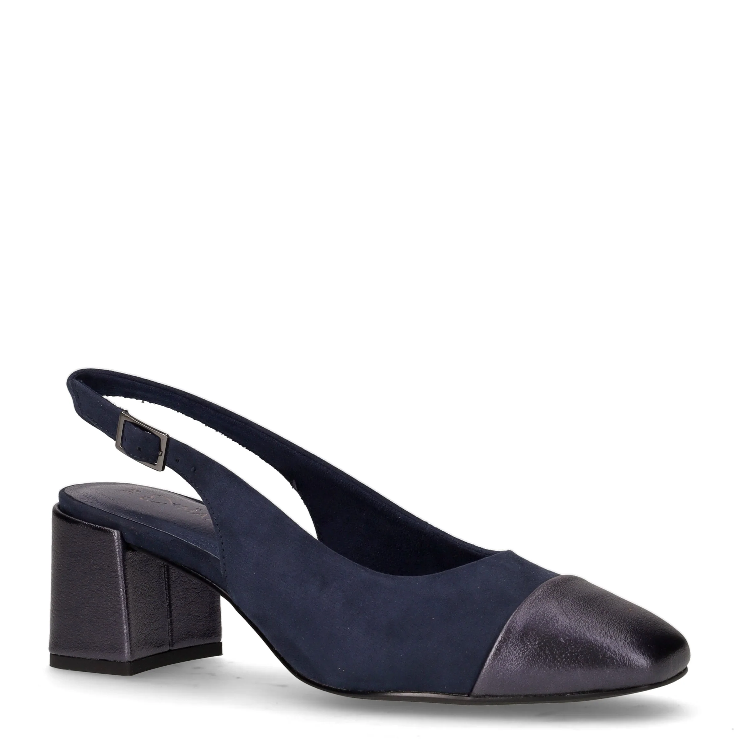 Décolleté slingback a punta in tessuto ed ecopelle blu - Image 2