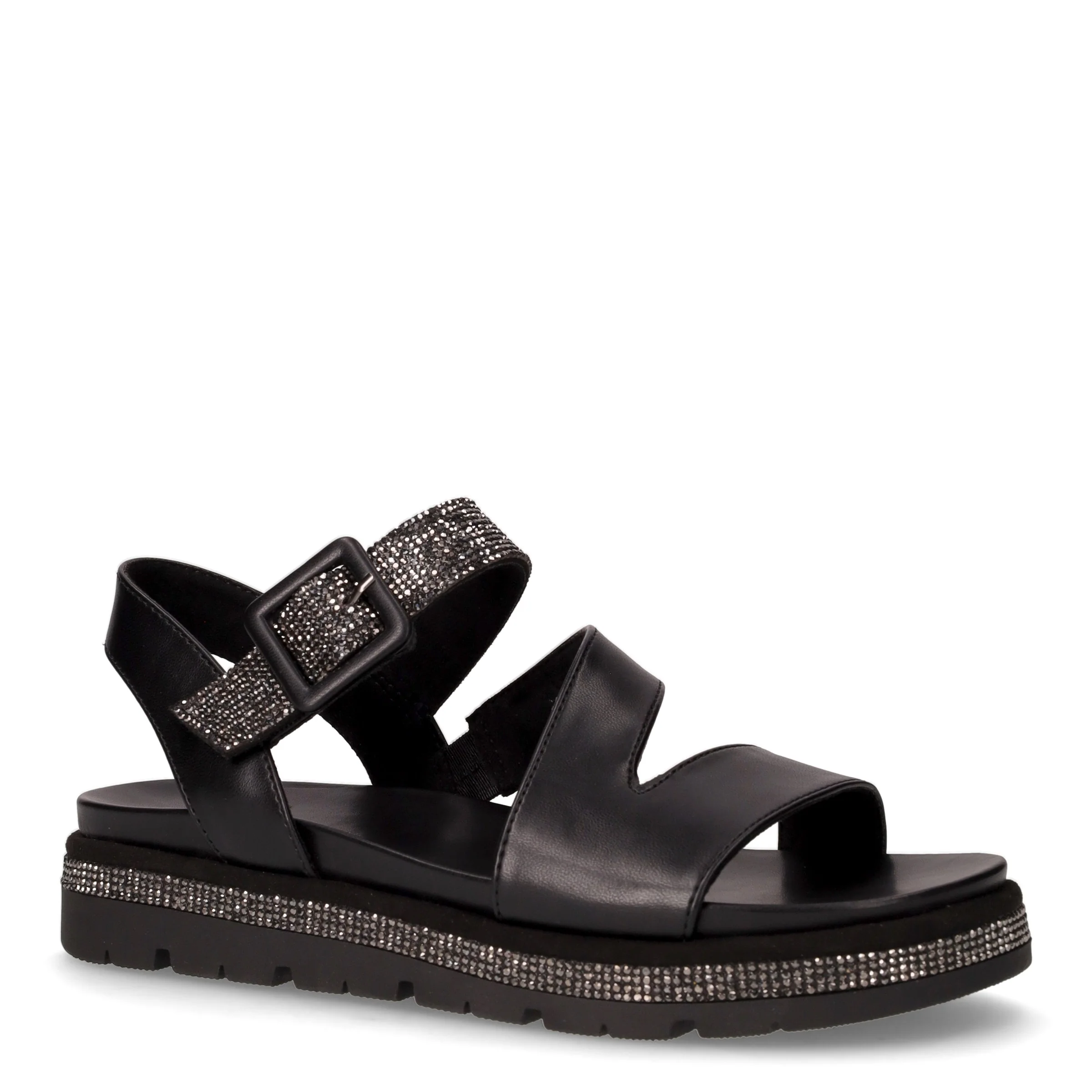 Sandalo in ecopelle con strass e zeppa nero - Image 2