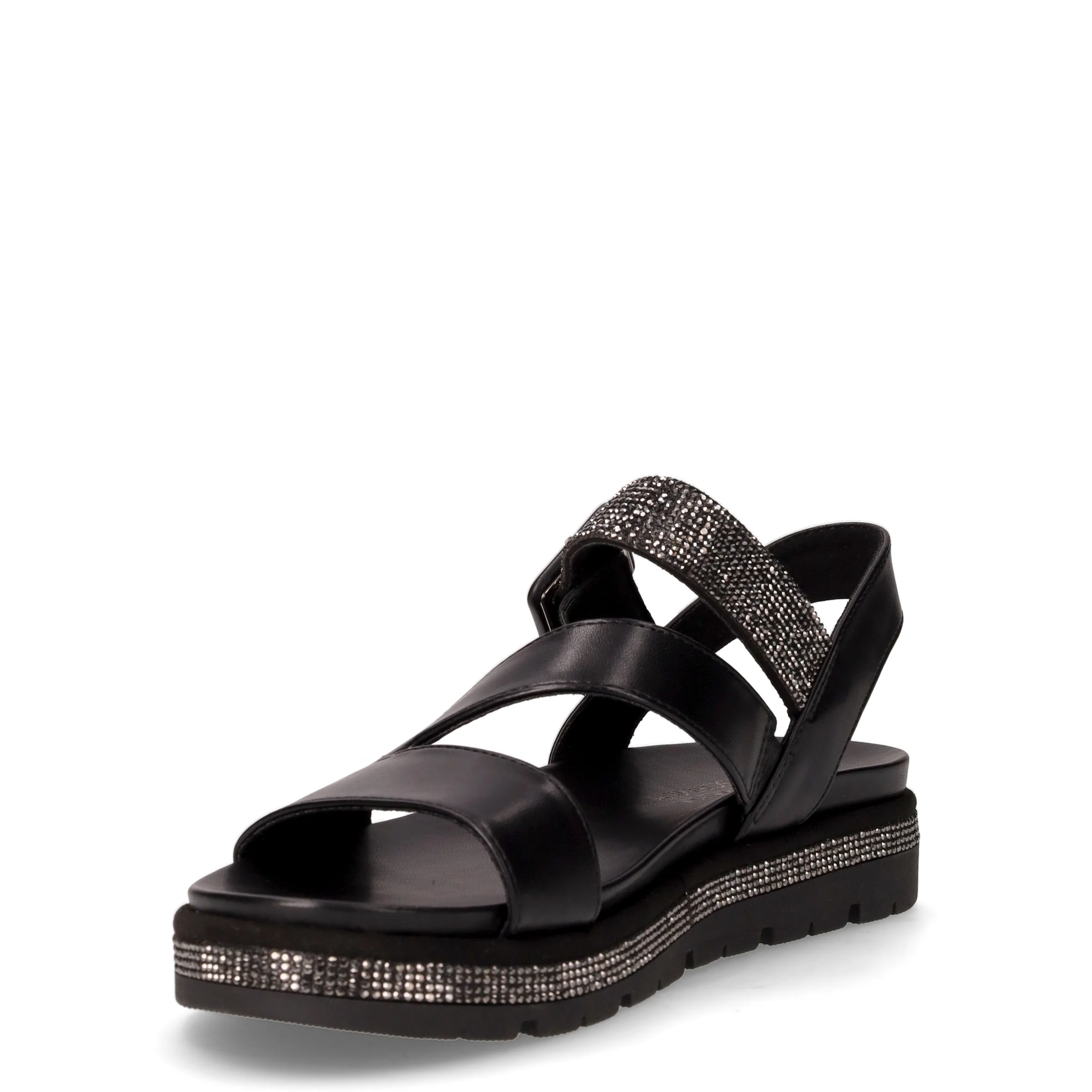 Sandalo in ecopelle con strass e zeppa nero - Image 3