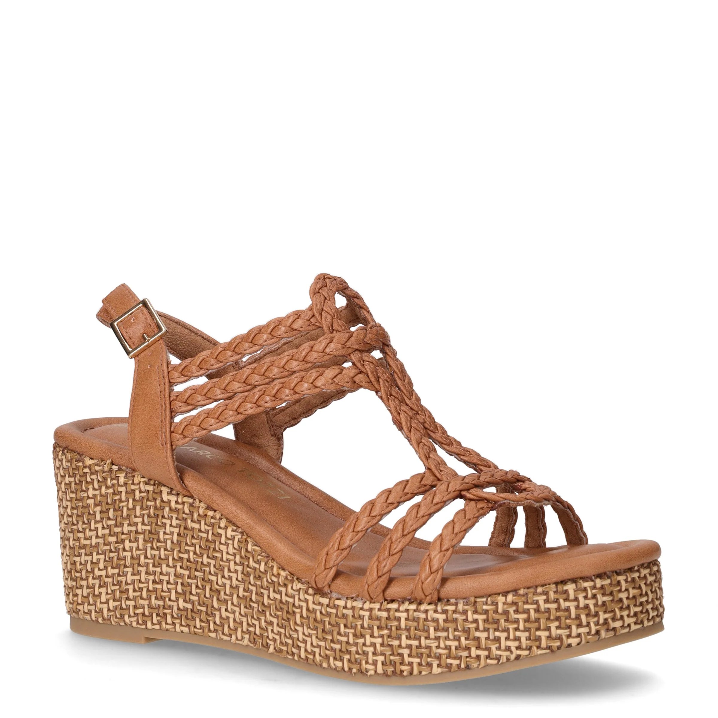 Sandalo in ecopelle con zeppa cognac - Image 2