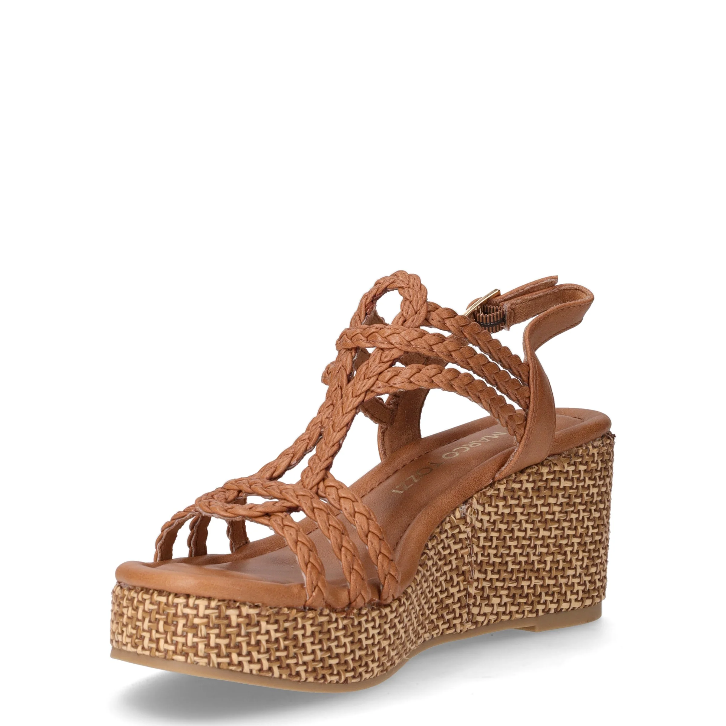 Sandalo in ecopelle con zeppa cognac - Image 3