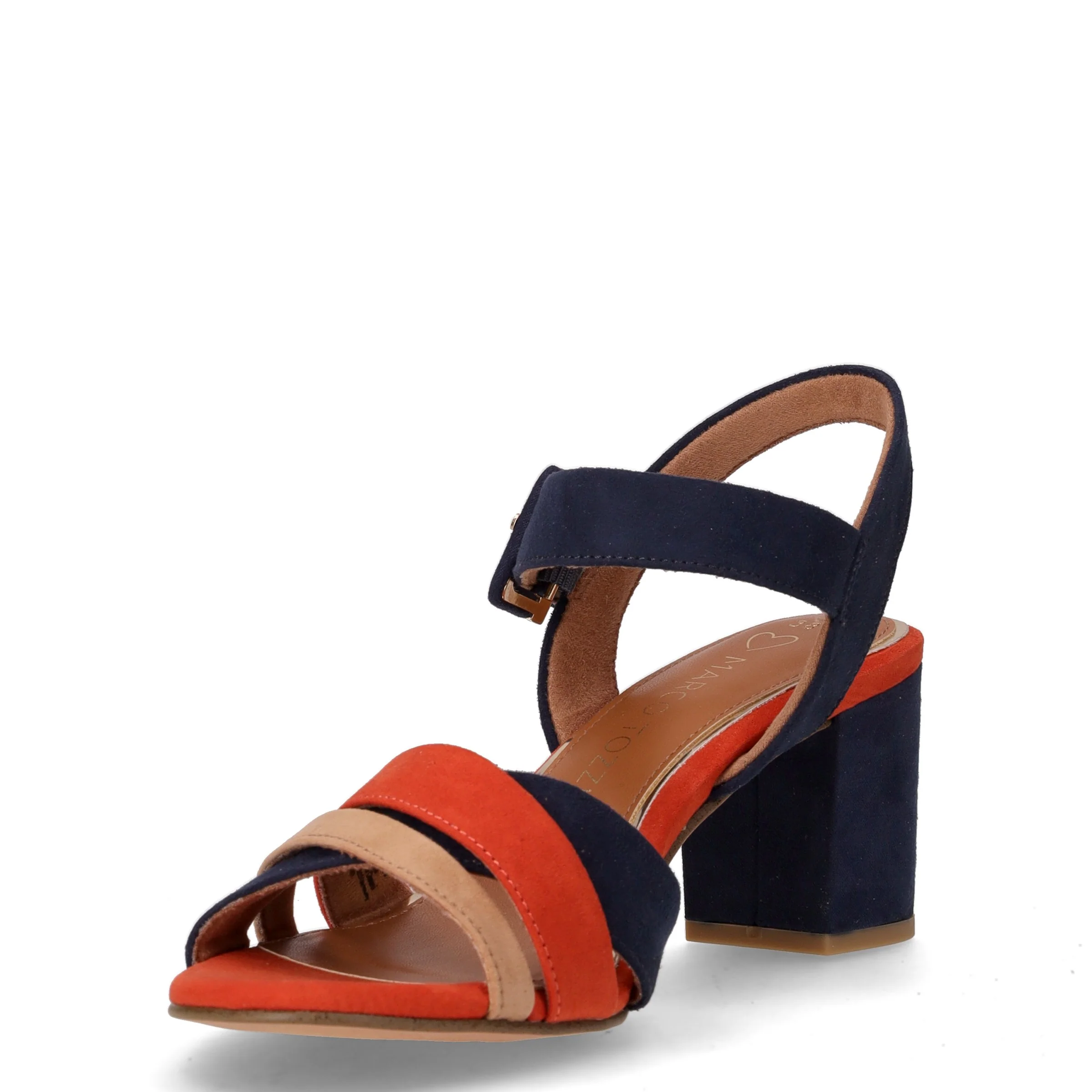 Sandalo in tessuto con tacco navy arancione - Image 3
