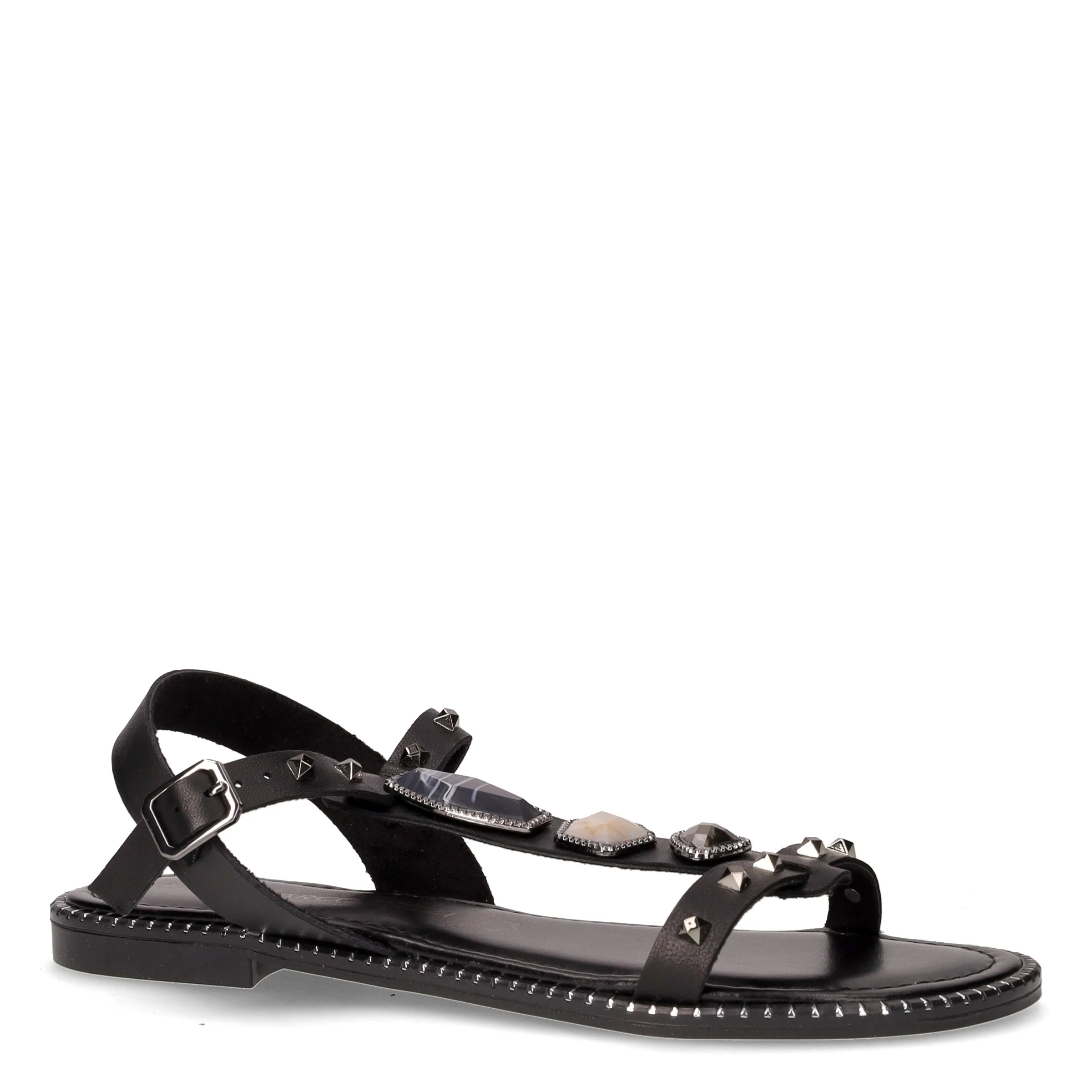 Sandalo infradito in pelle con borchie e pietre nero - Image 2