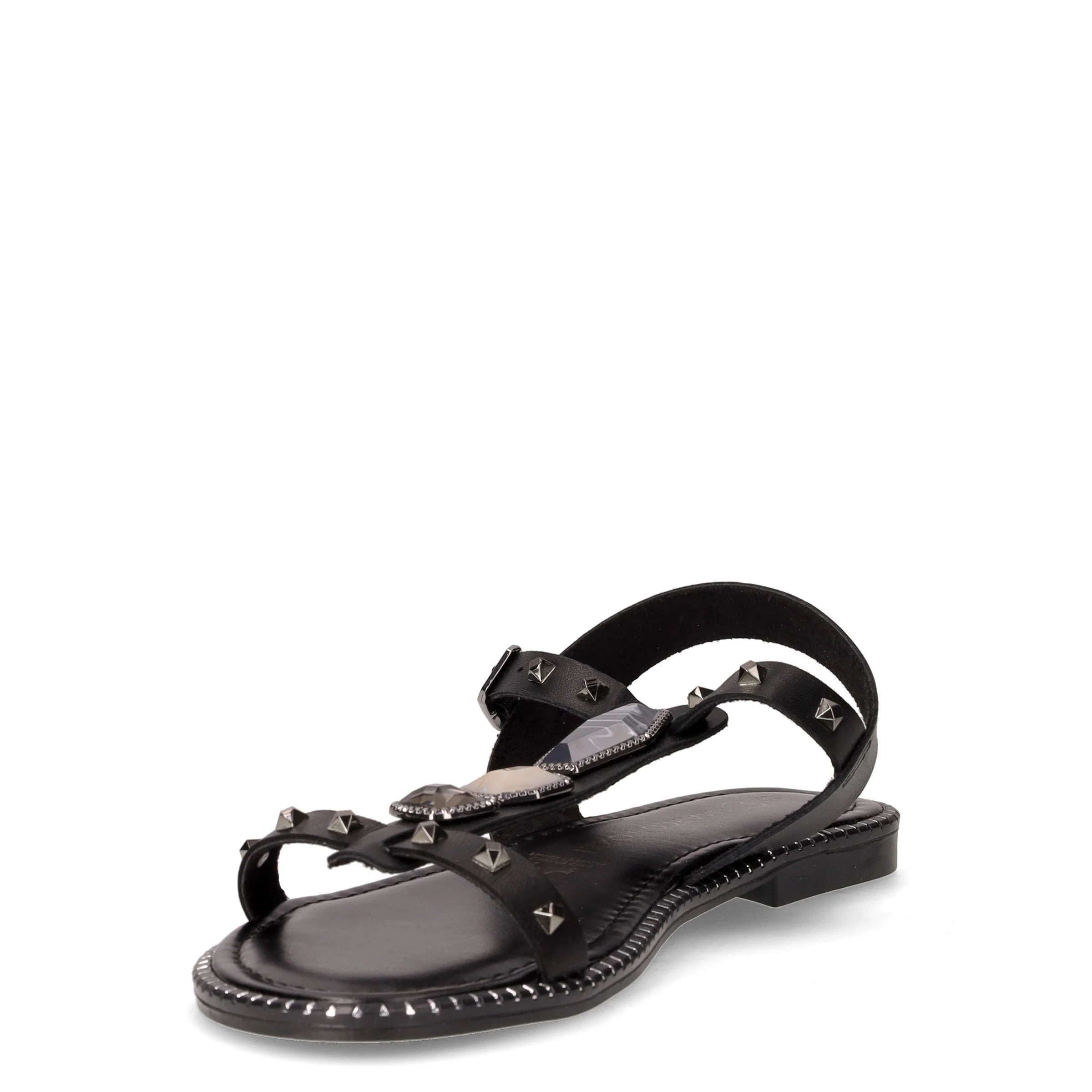 Sandalo infradito in pelle con borchie e pietre nero - Image 3