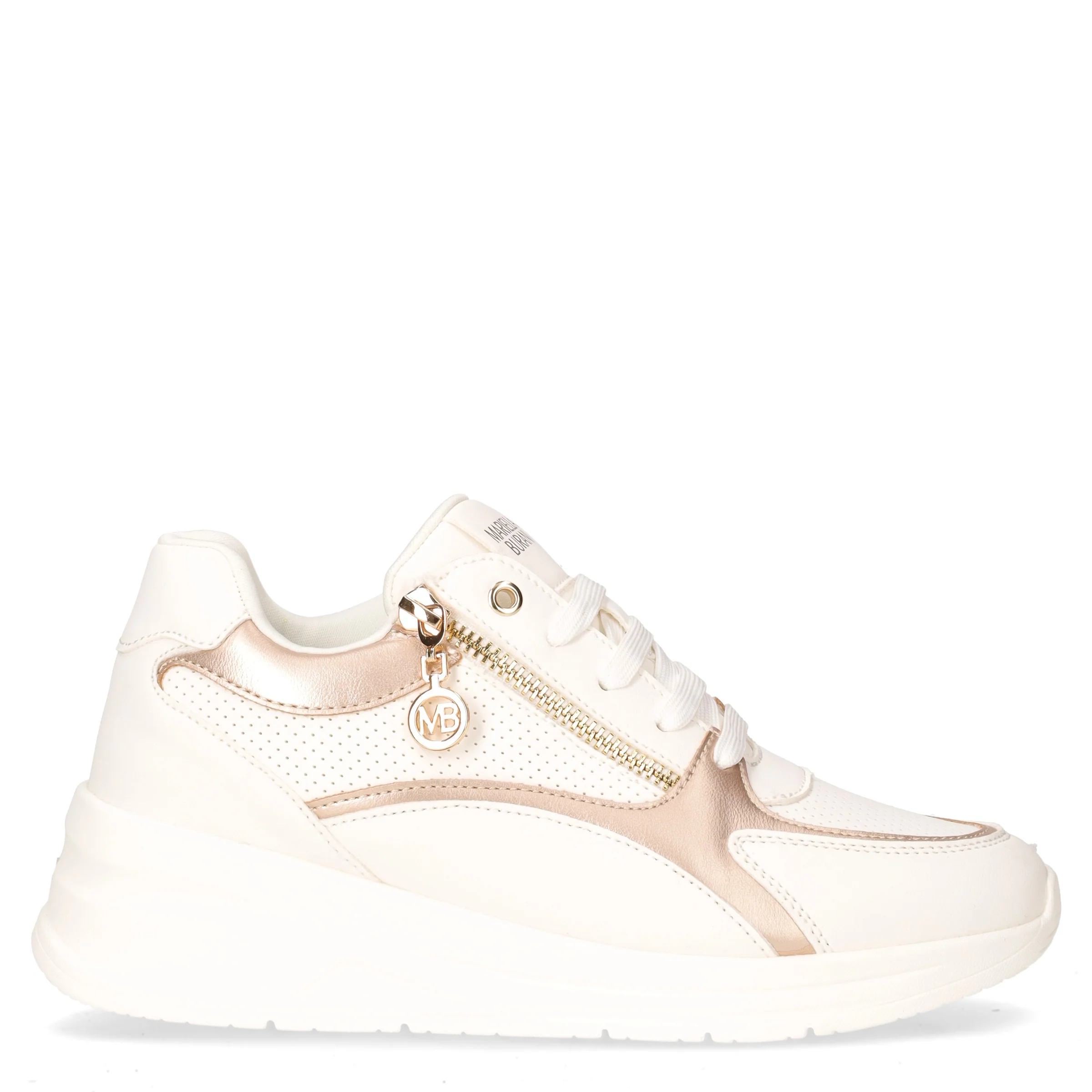 Sneaker in ecopelle e tessuto con zeppa bianco platino