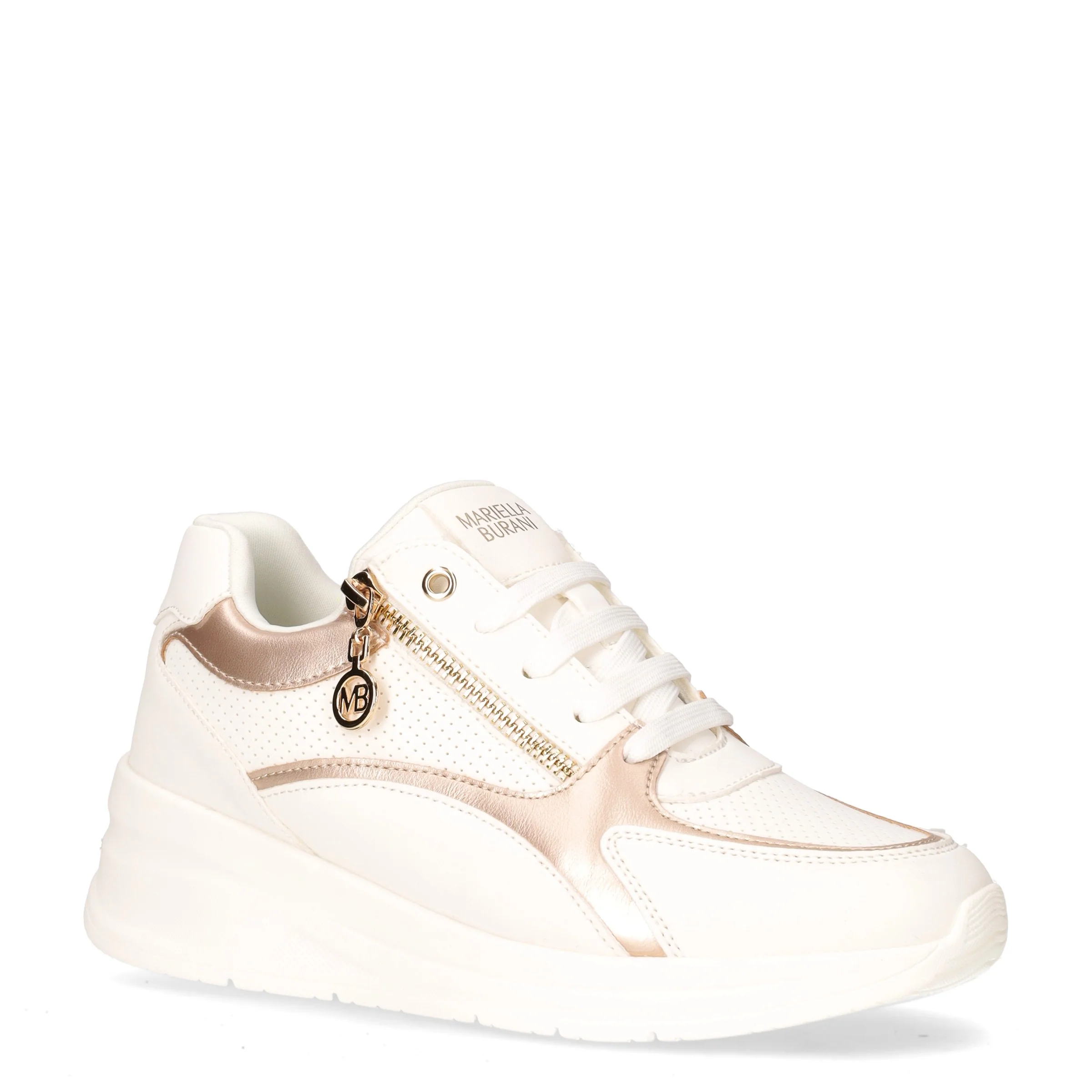 Sneaker in ecopelle e tessuto con zeppa bianco platino - Image 2