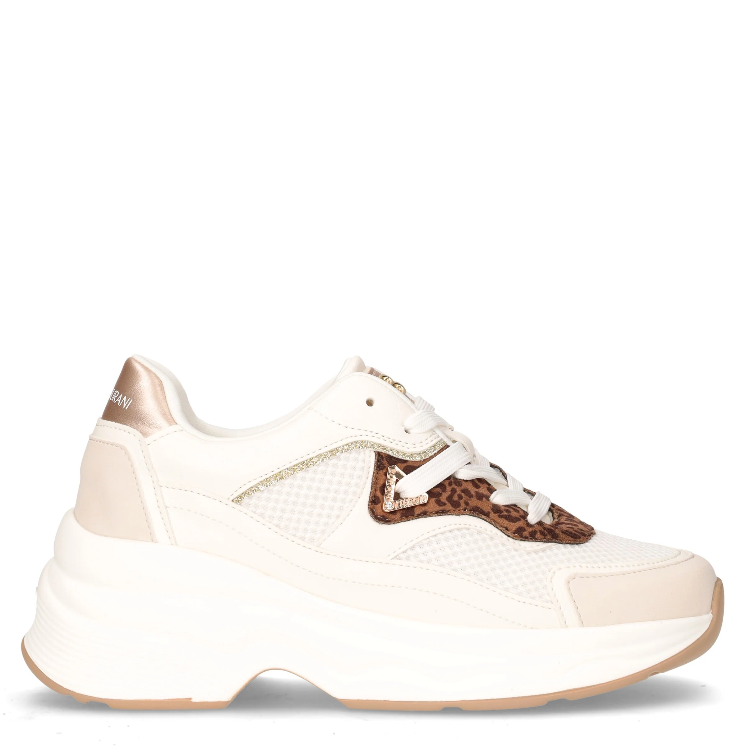 Sneaker in ecopelle e tessuto con zeppa bianco platino
