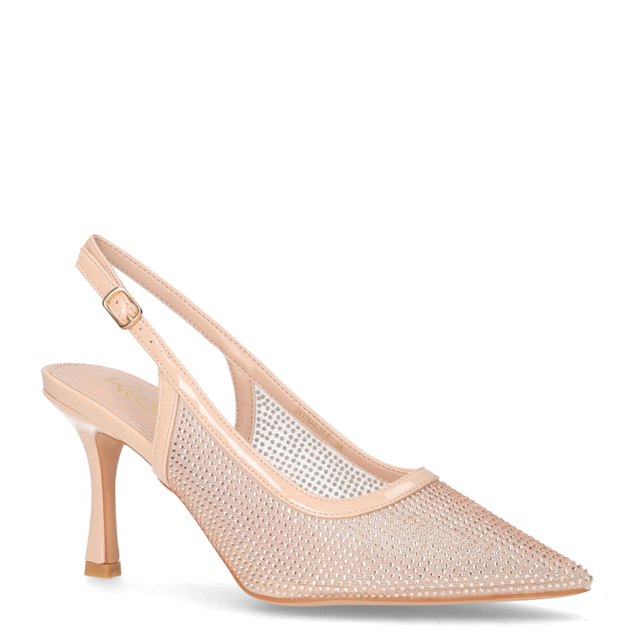Slingback con tacco in tessuto ed ecopelle nude - Image 2