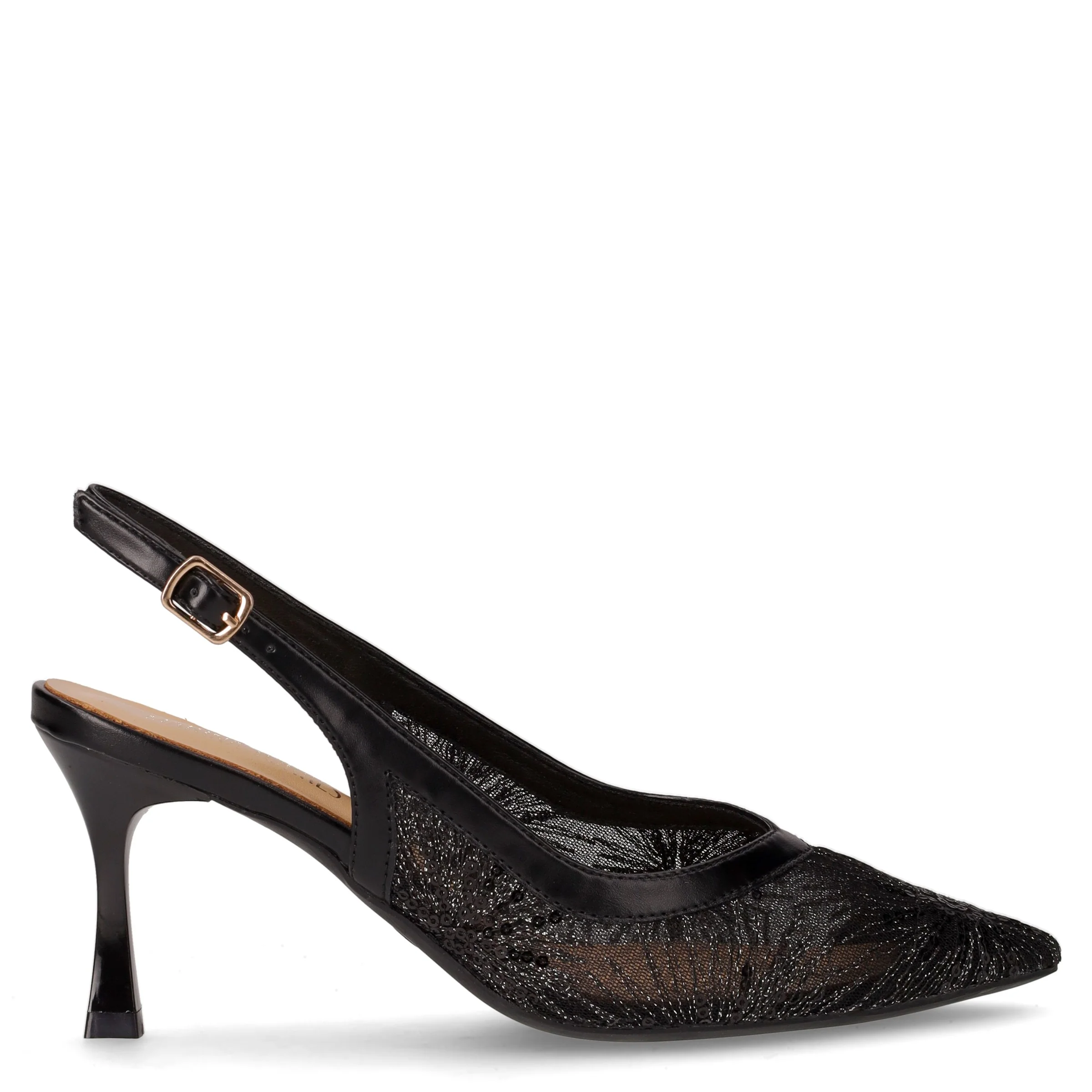 Slingback in tessuto con tacco nero