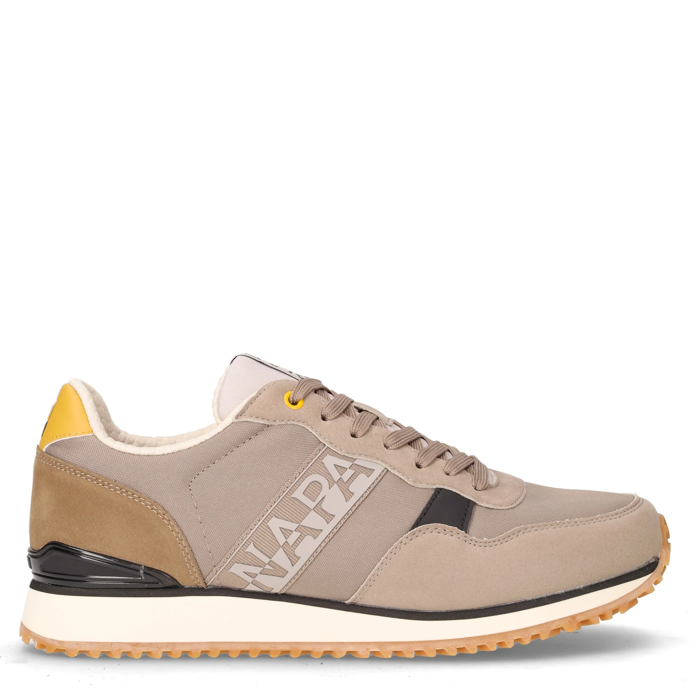 Sneaker in ecopelle e tessuto marrone tabacco
