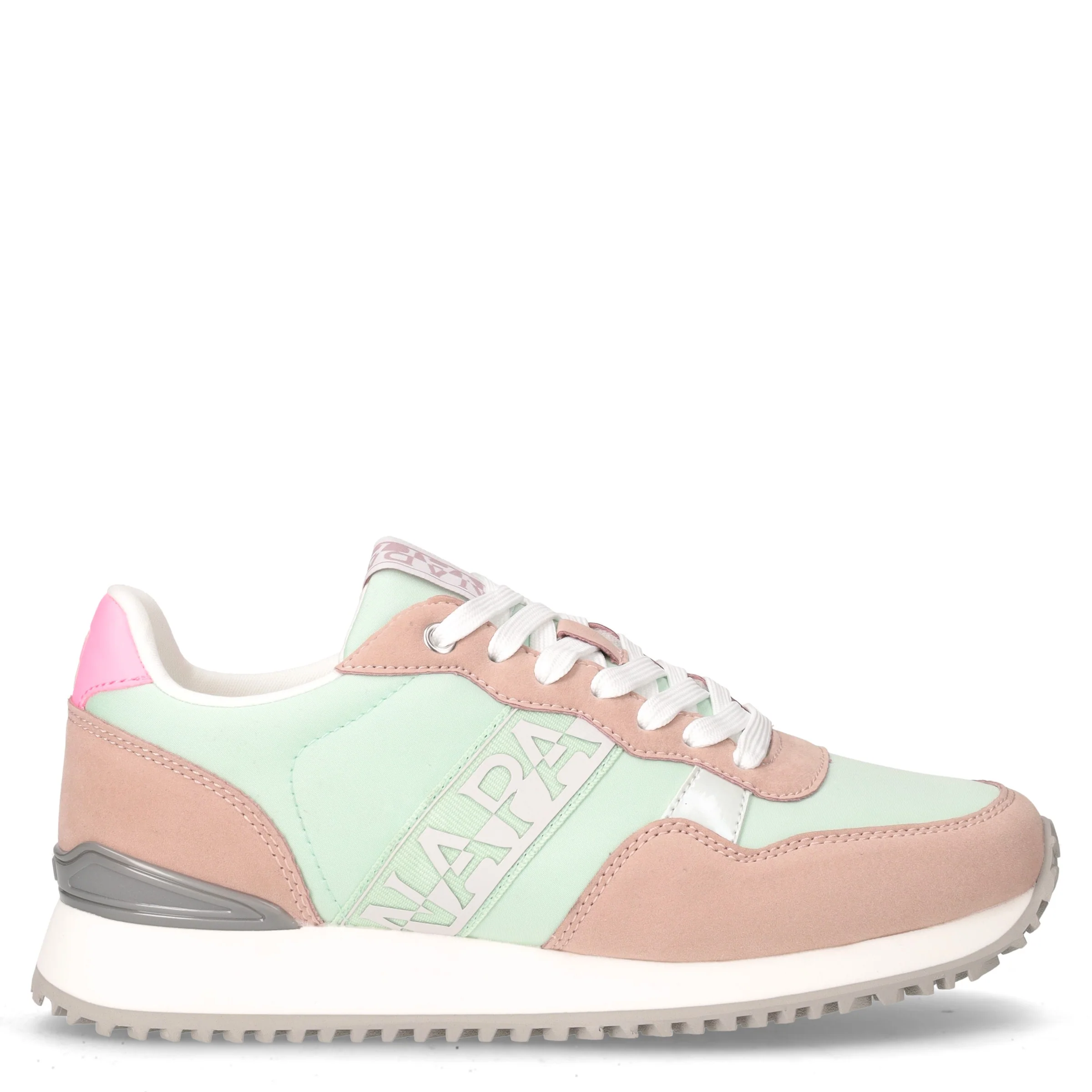 Sneaker in ecopelle e tessuto verde rosa