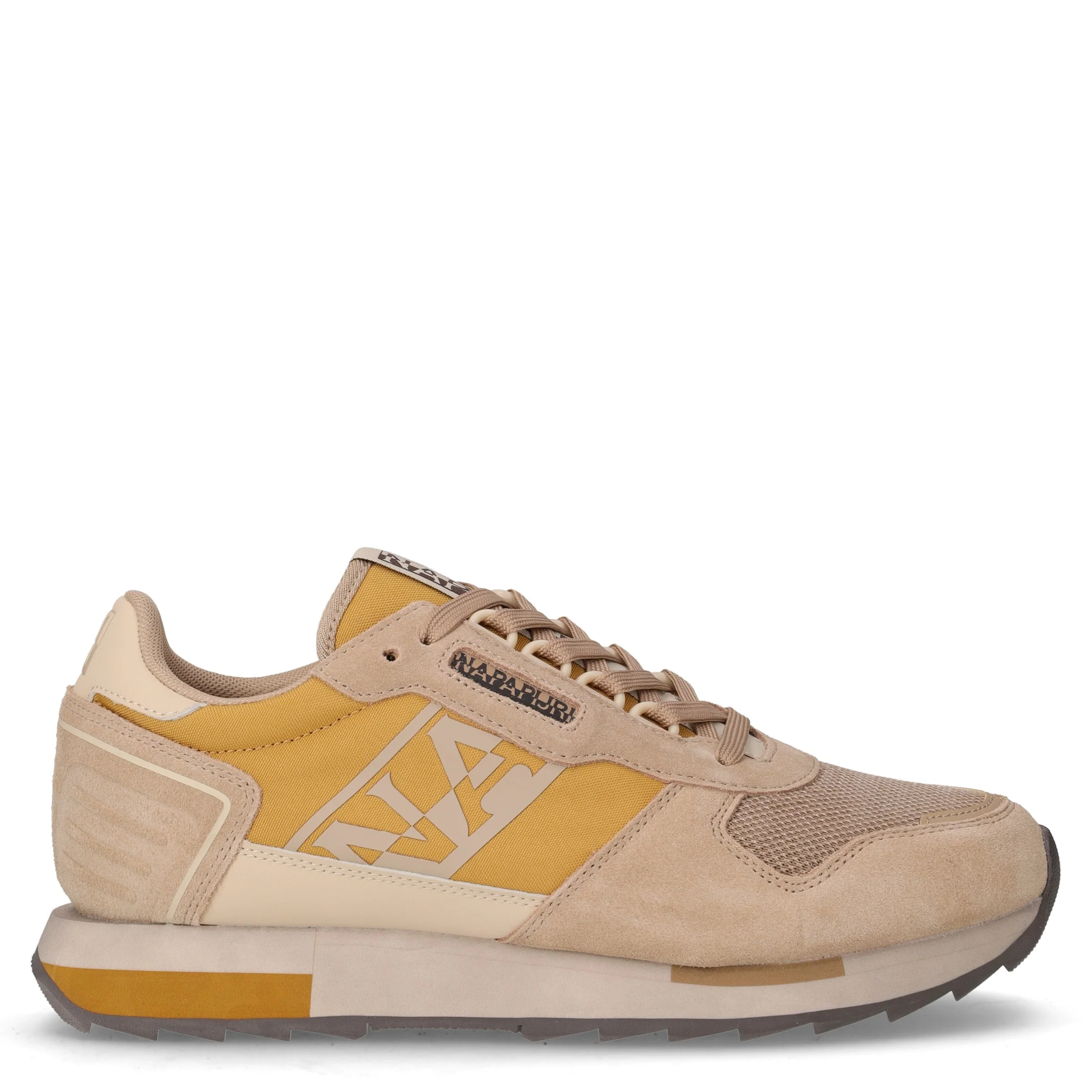 Sneaker in pelle e tessuto giallo beige