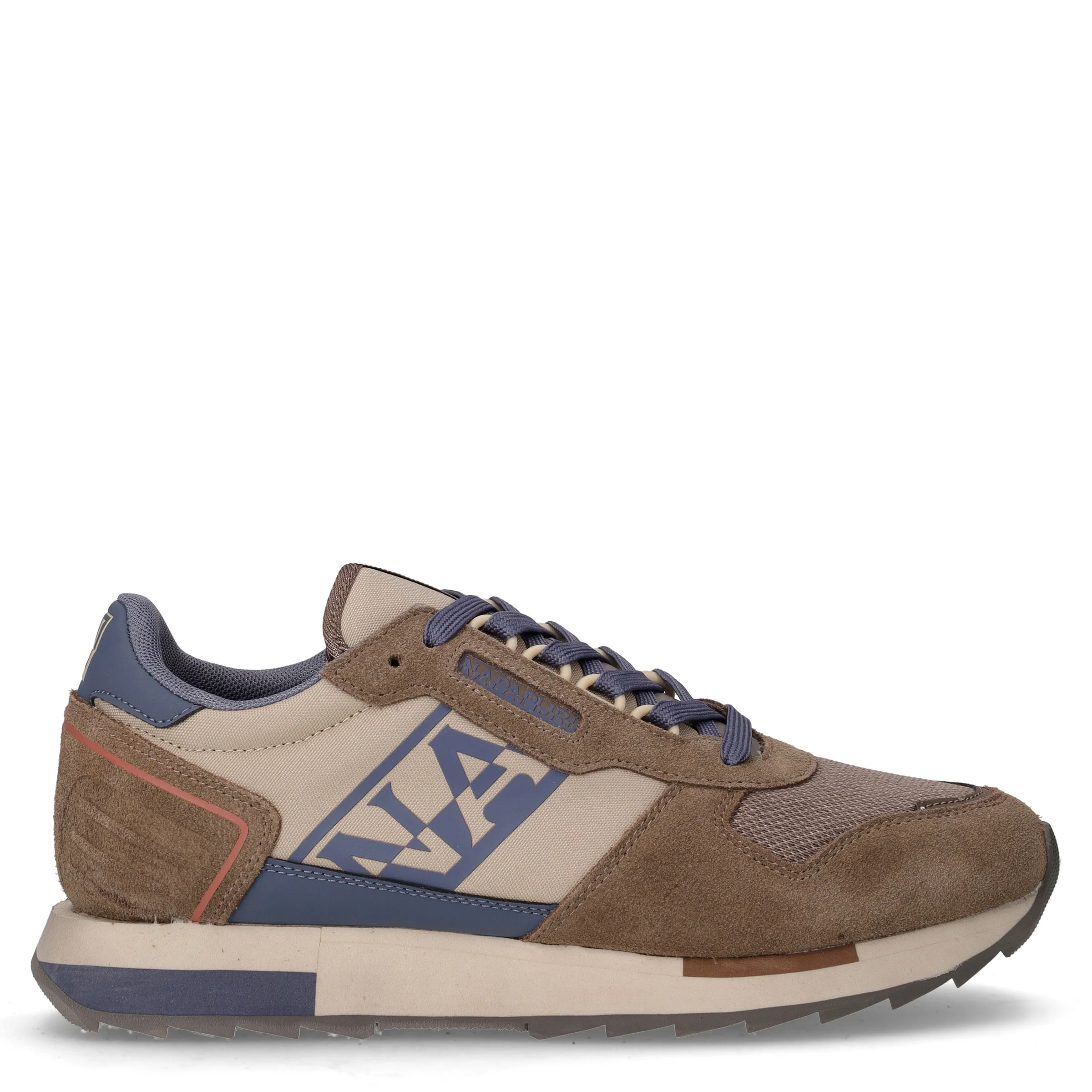Sneaker in pelle e tessuto marrone navy