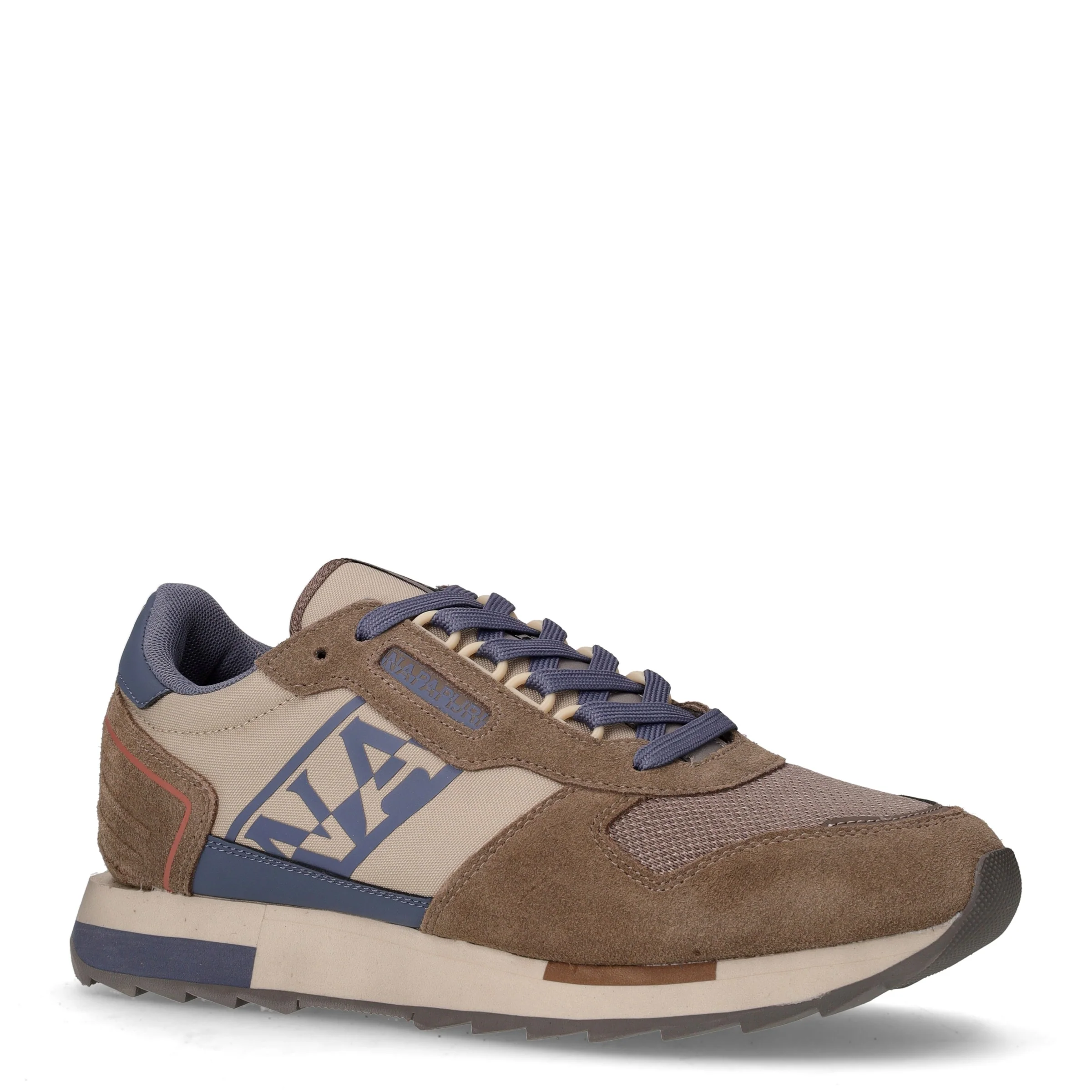 Sneaker in pelle e tessuto marrone navy - Image 2