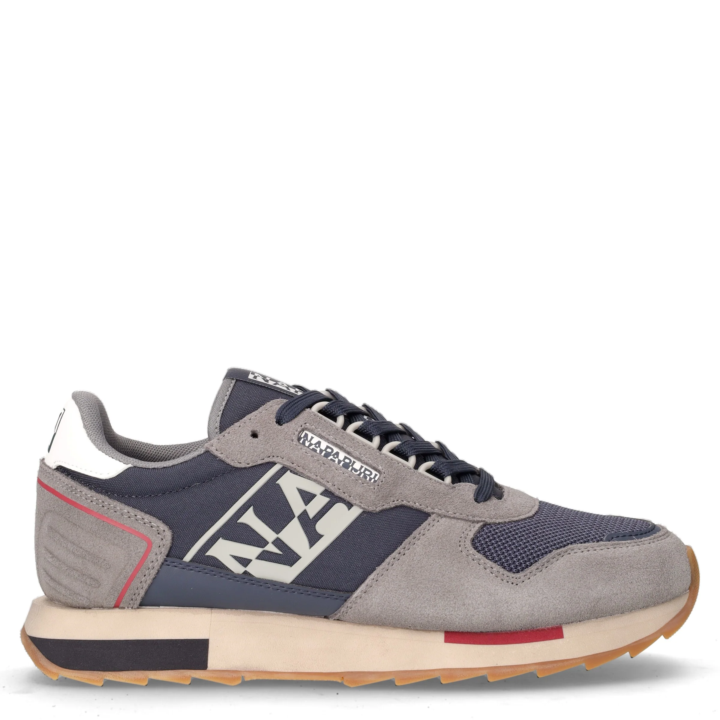Sneaker in pelle e tessuto navy grigio