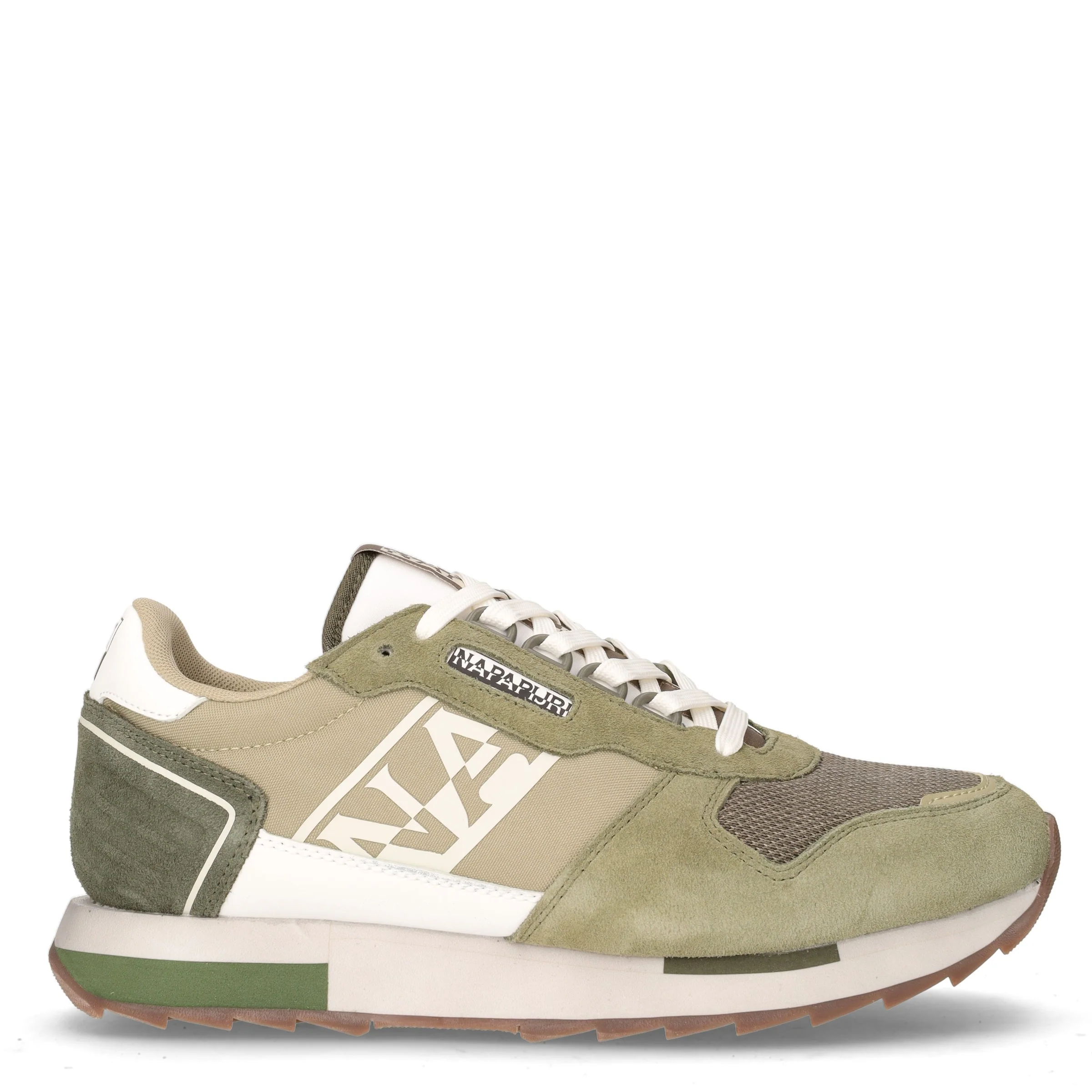 Sneaker in pelle e tessuto verde oliva