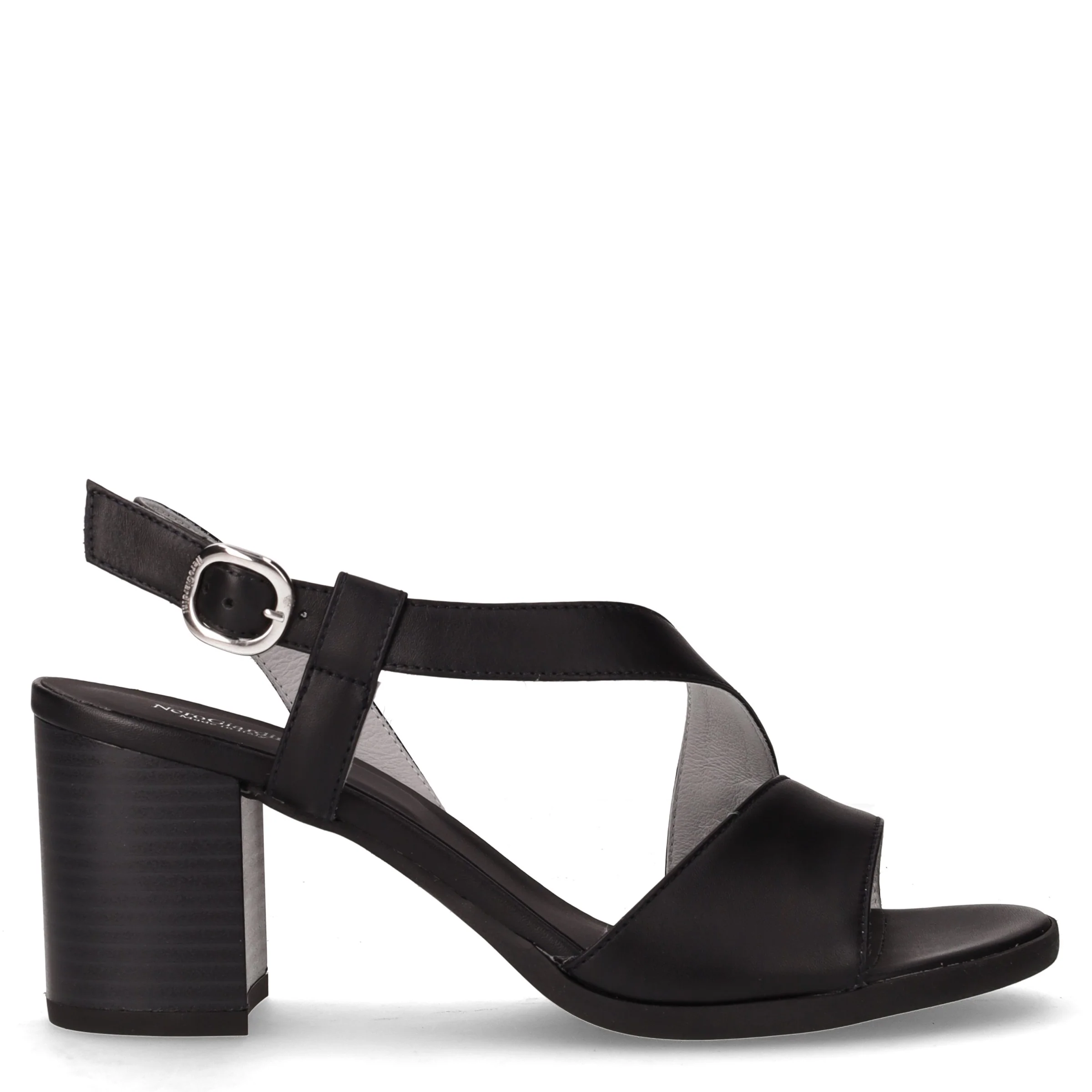 Sandalo in pelle con tacco nero