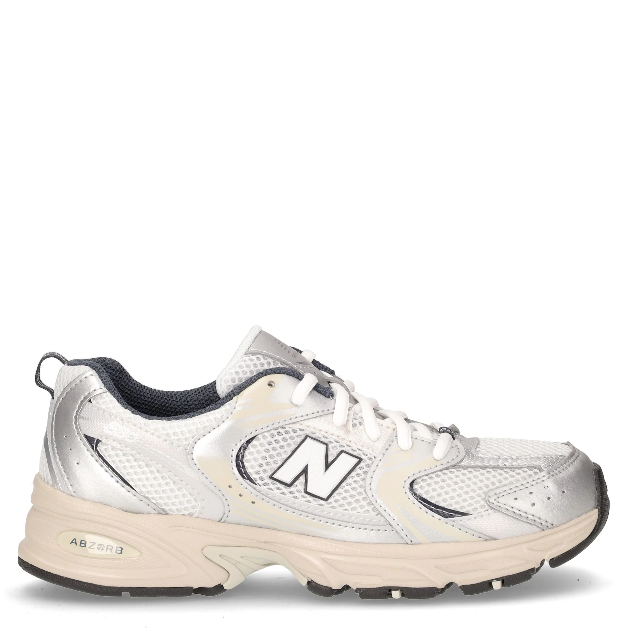 530 sneaker ragazza in ecopelle e tessuto bianco argento