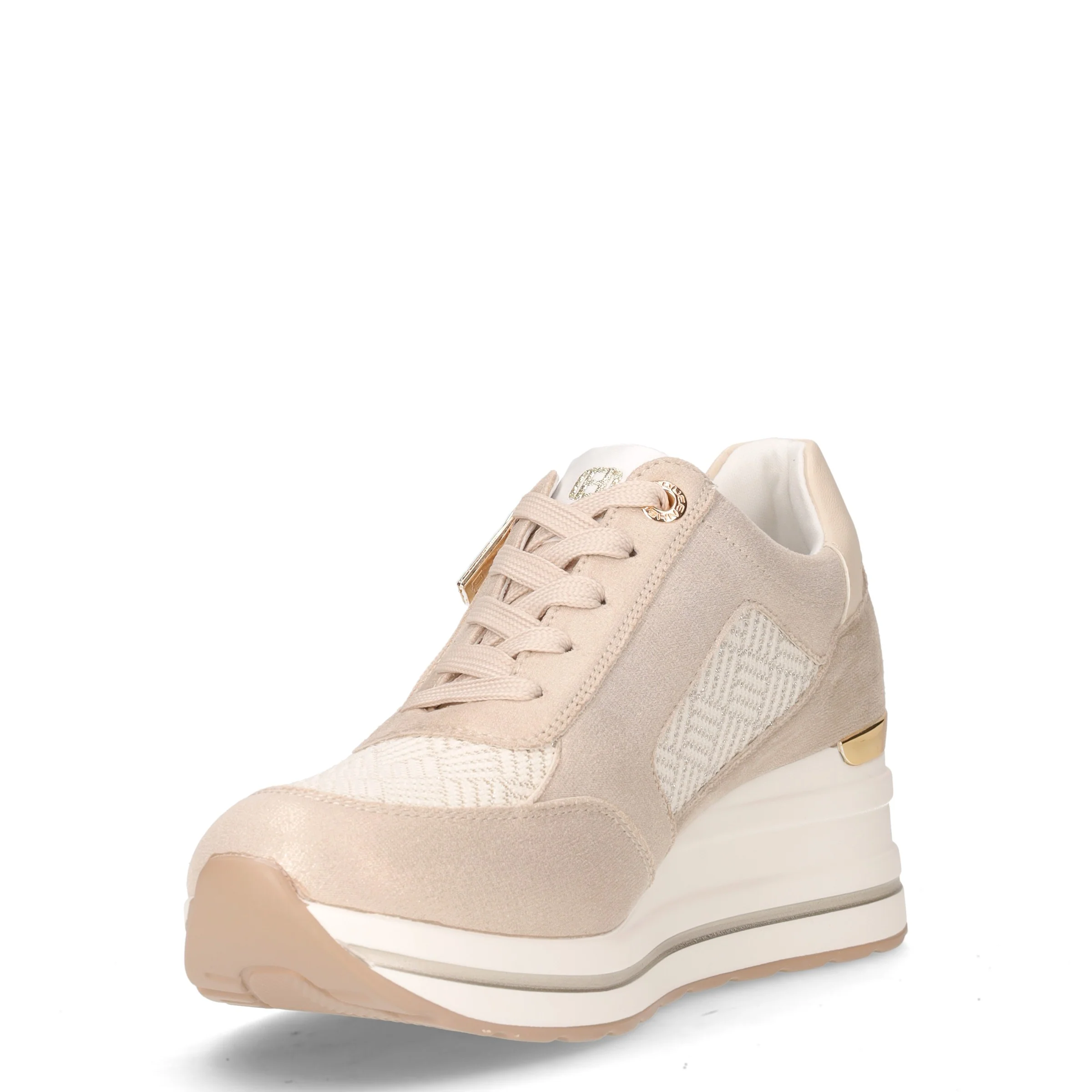 Sneaker con zeppa in ecopelle beige - Image 3