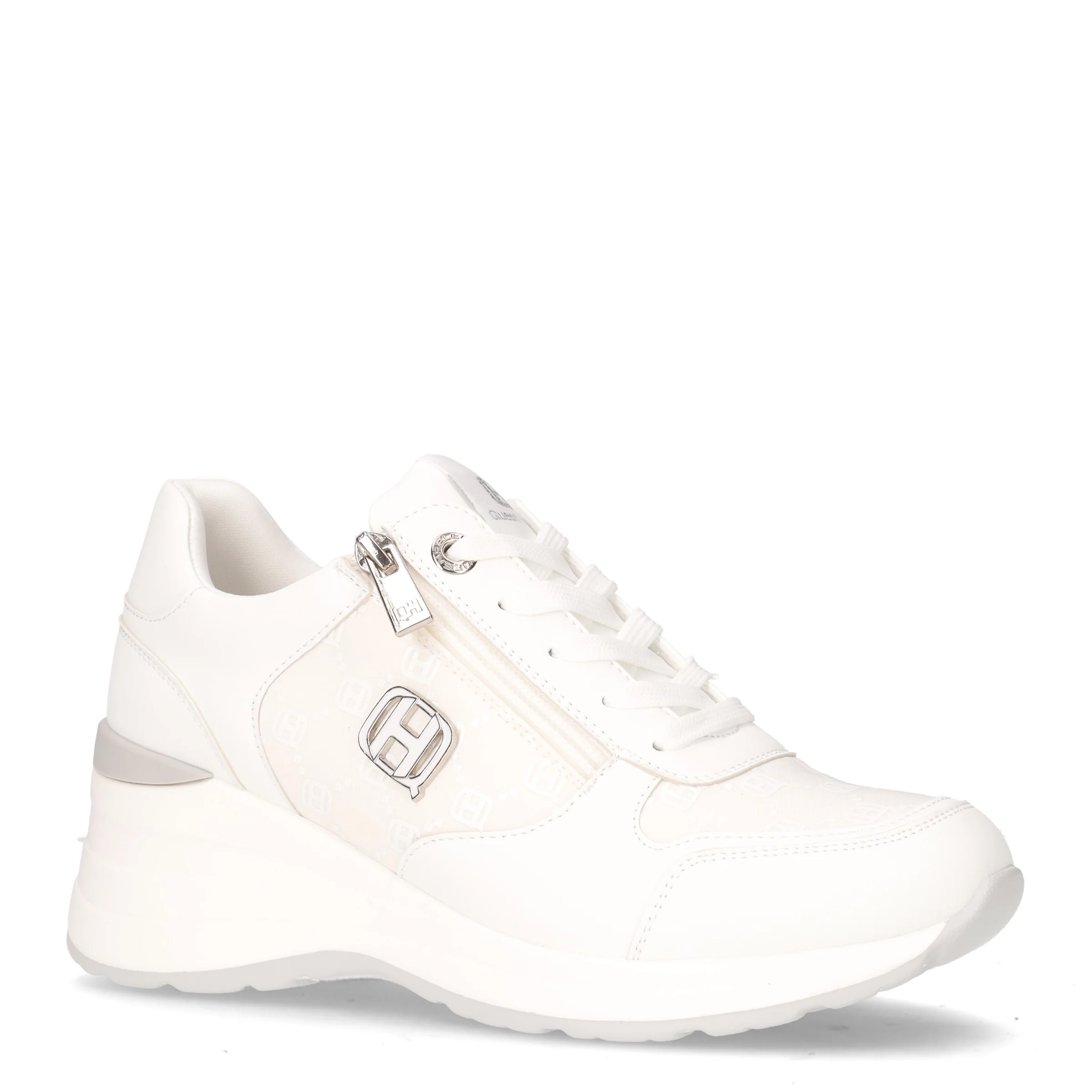 Sneaker in tessuto ed ecopelle con zeppa bianco - Image 2