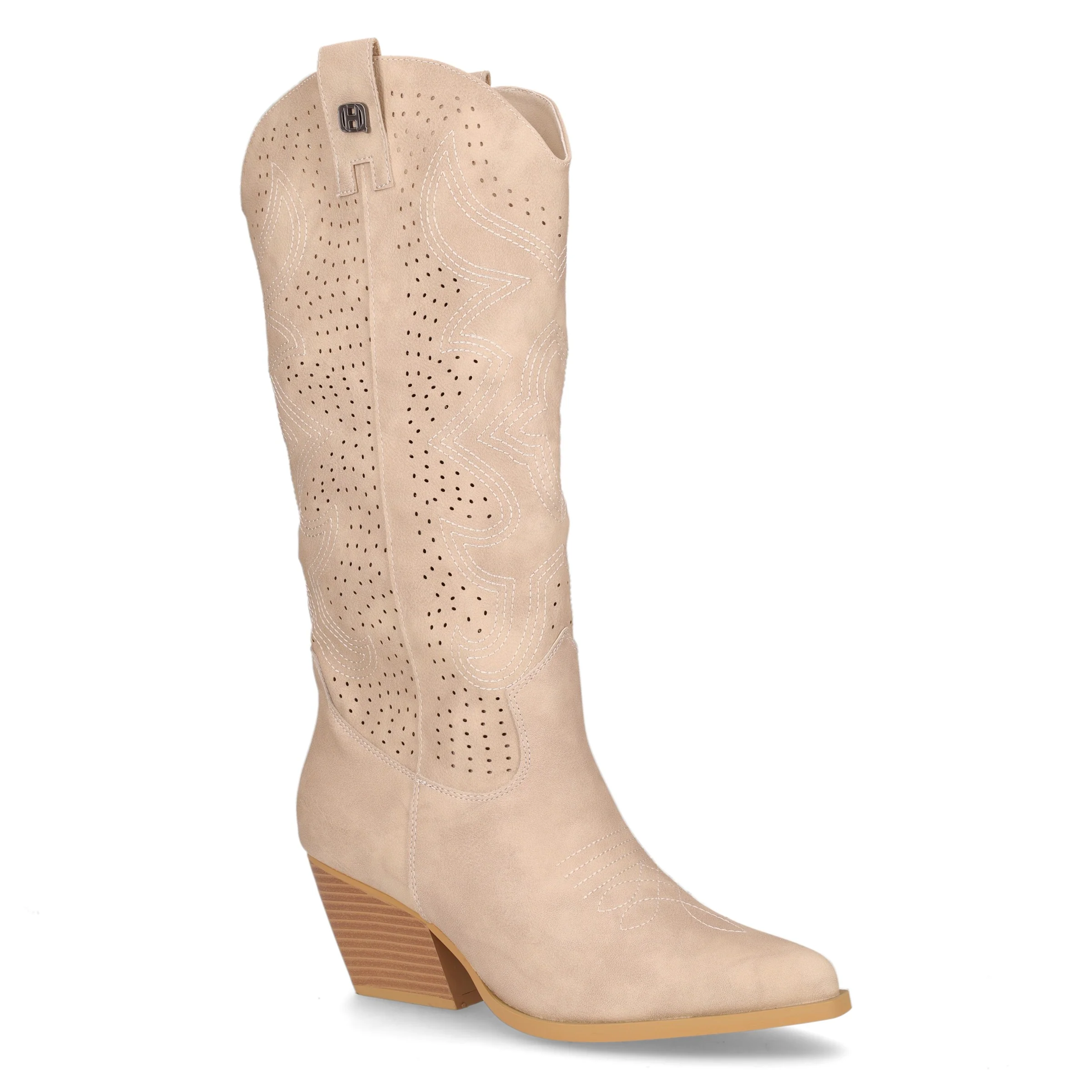 Stivale camperos in ecopelle con tacco beige - Image 2