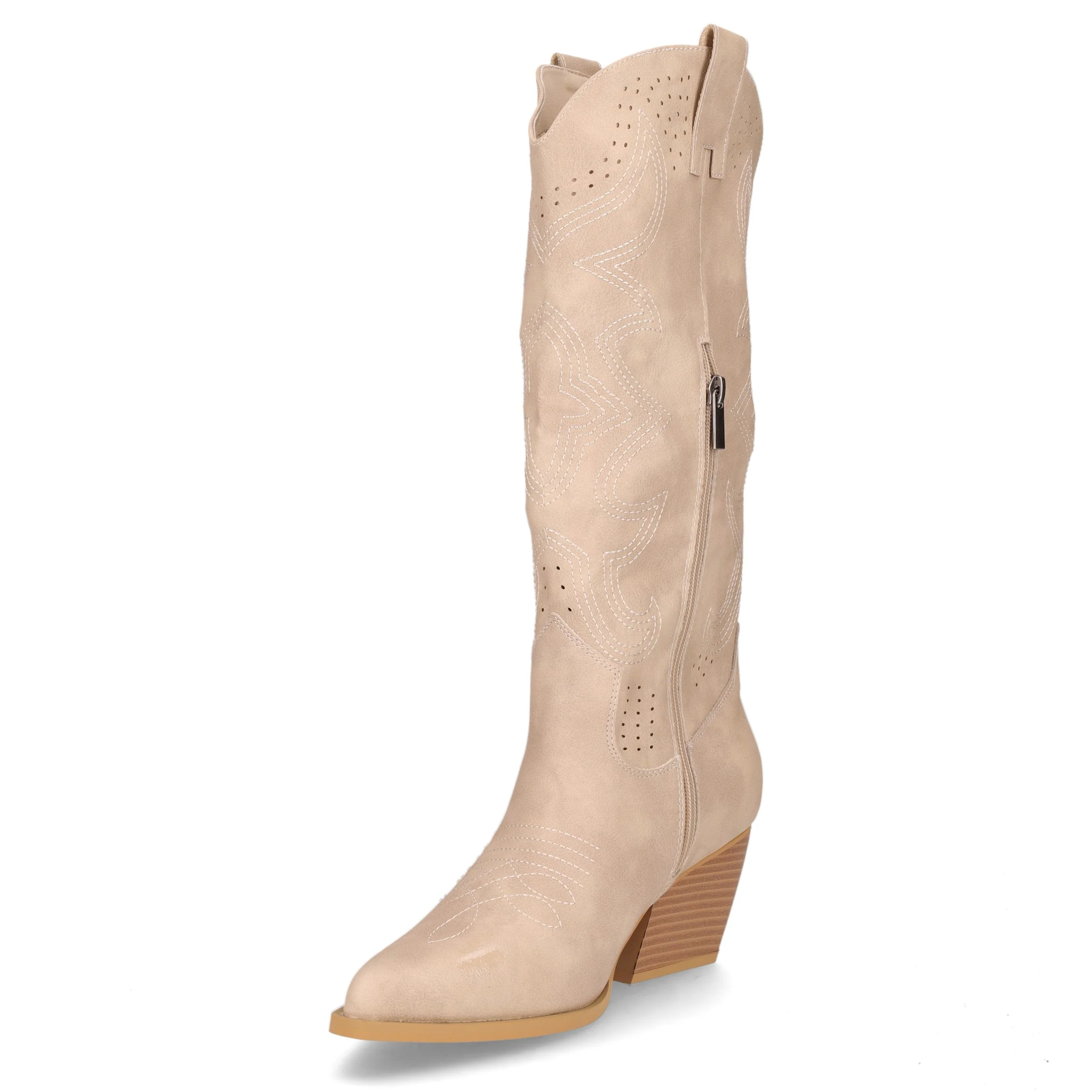 Stivale camperos in ecopelle con tacco beige - Image 3