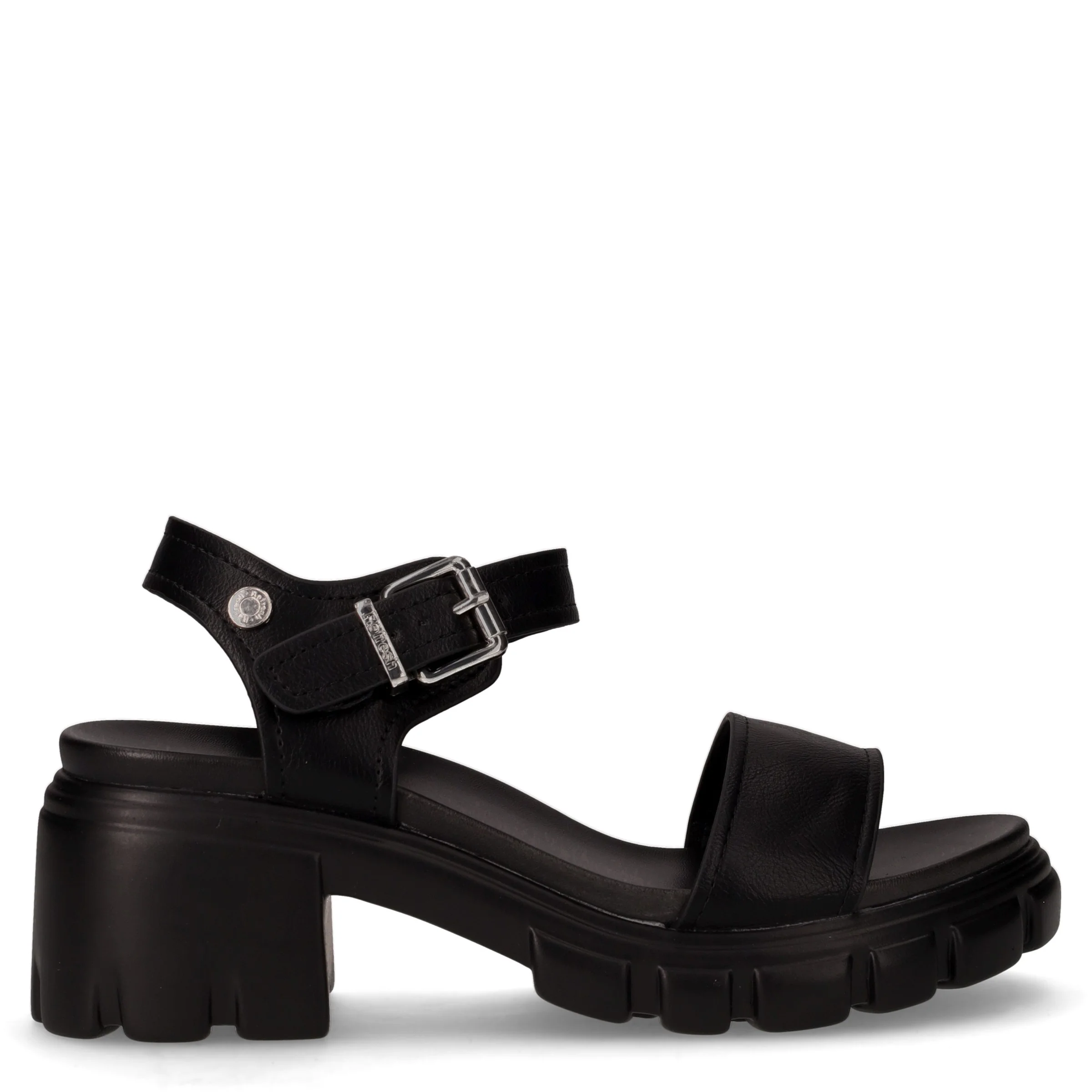 Sandalo in ecopelle con tacco nero