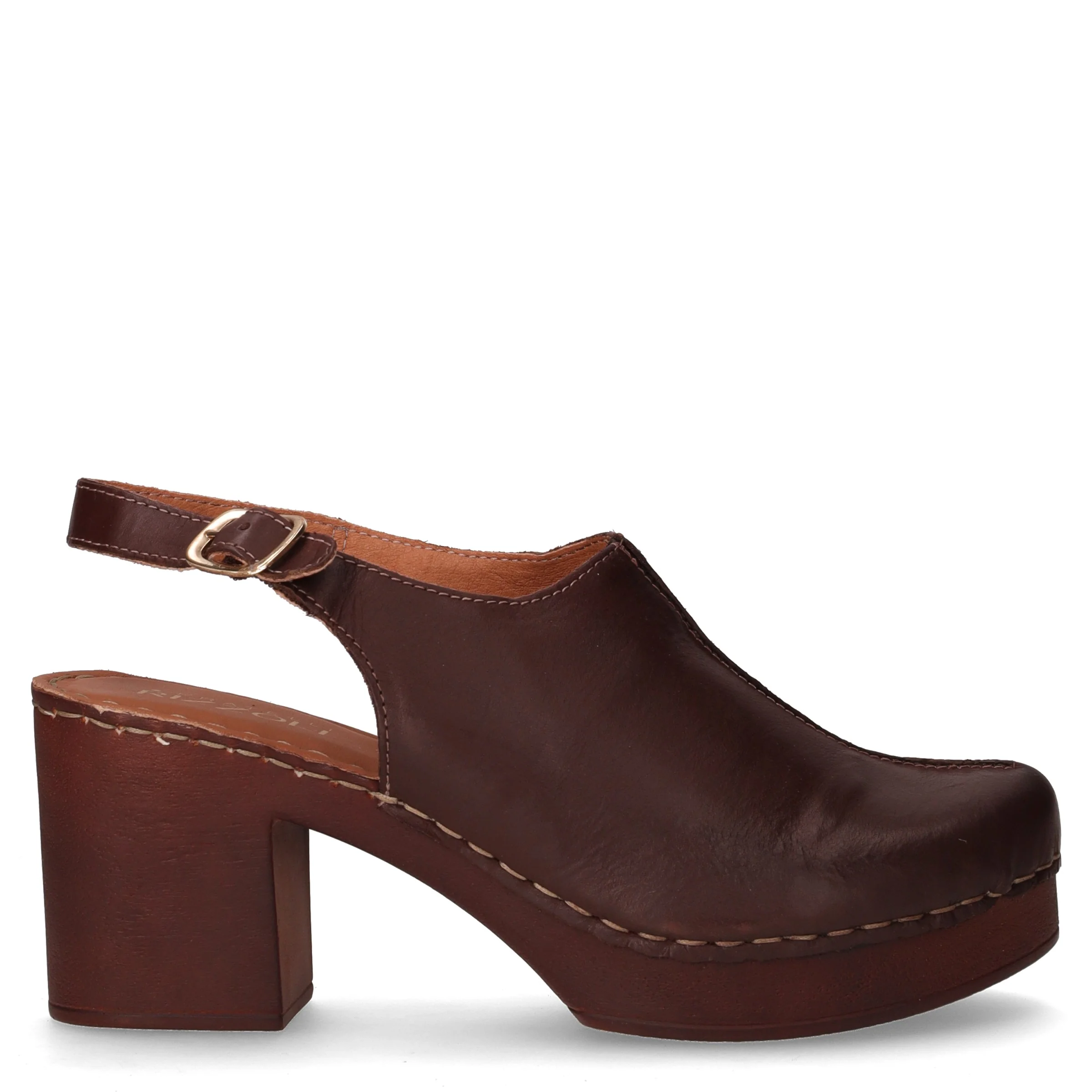 Zoccolo slingback in pelle con tacco ebano