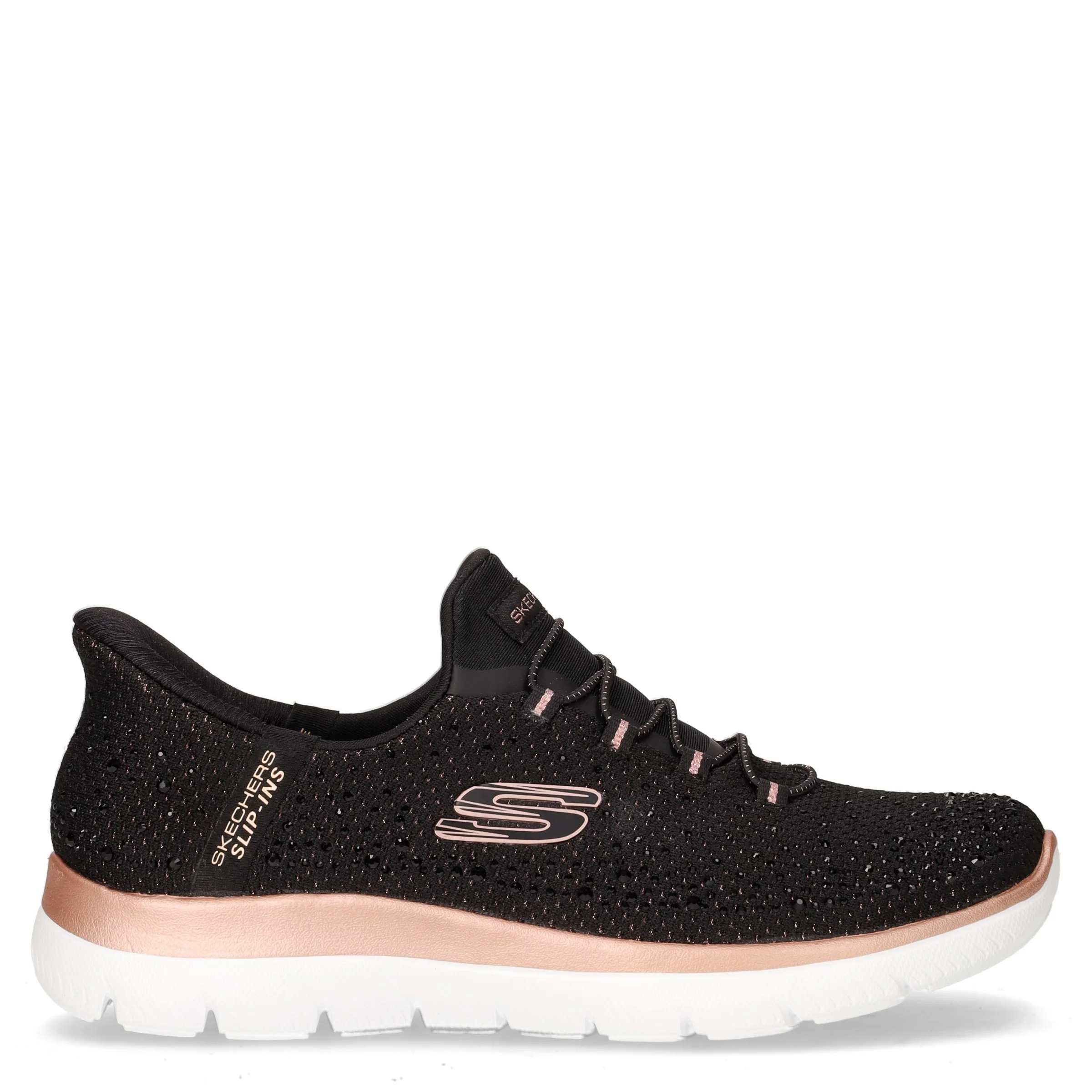 Summits Brilliant Shine sneaker slip ins in tessuto nero oro rosa