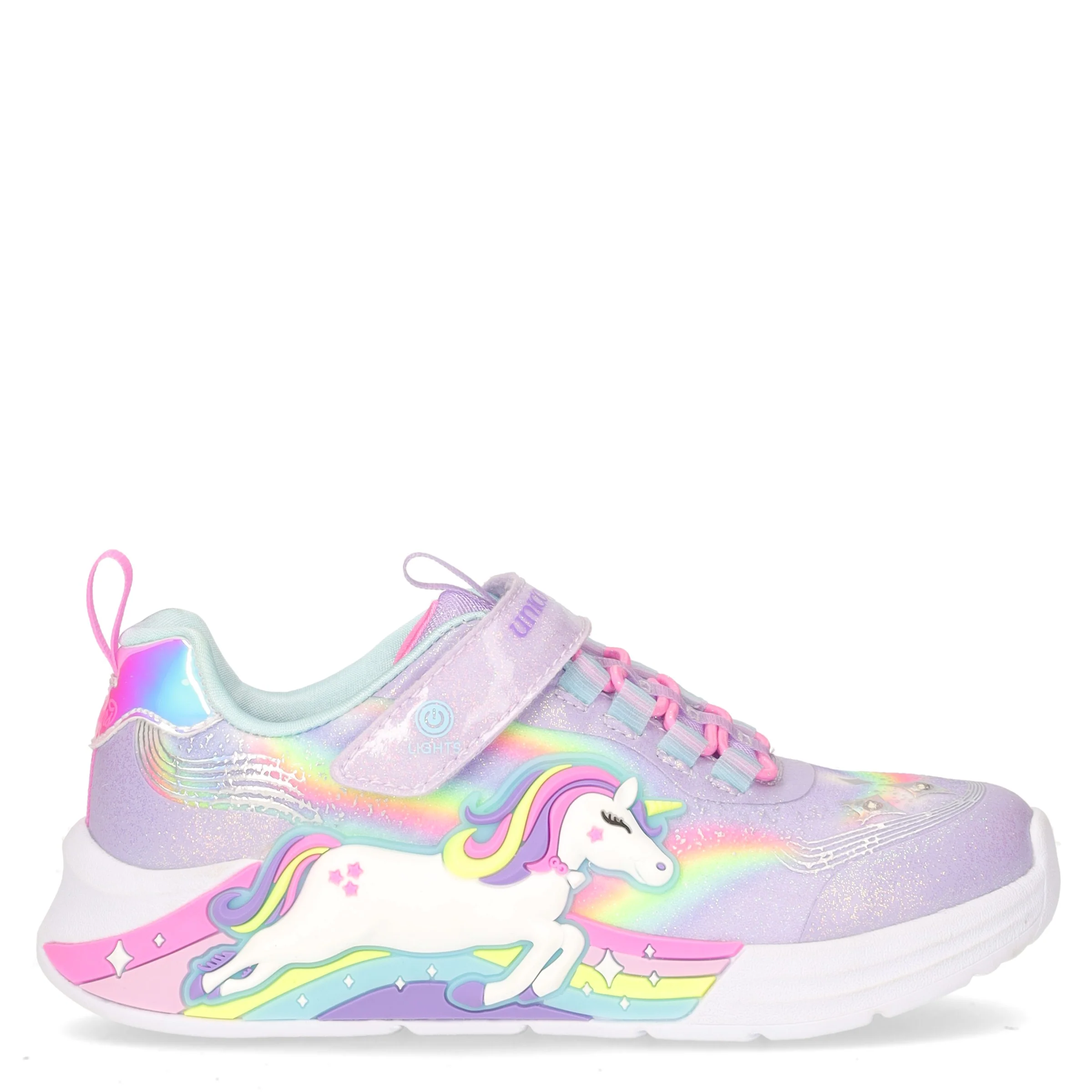 Unicorn chaser sneaker da bambina con luci in ecopelle lavanda