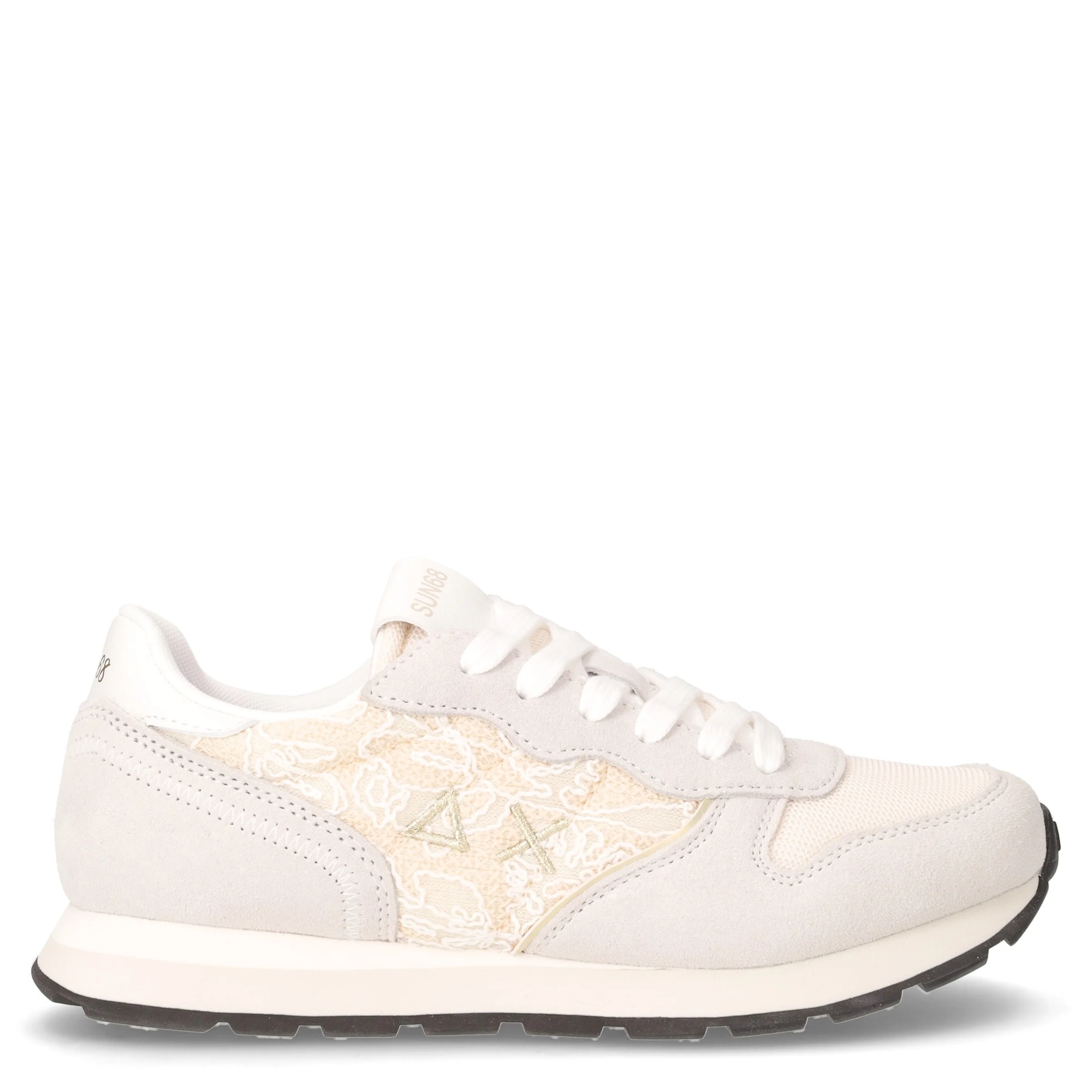 Ally Flower Mesh sneaker bambina in pelle e tessuto bianco panna