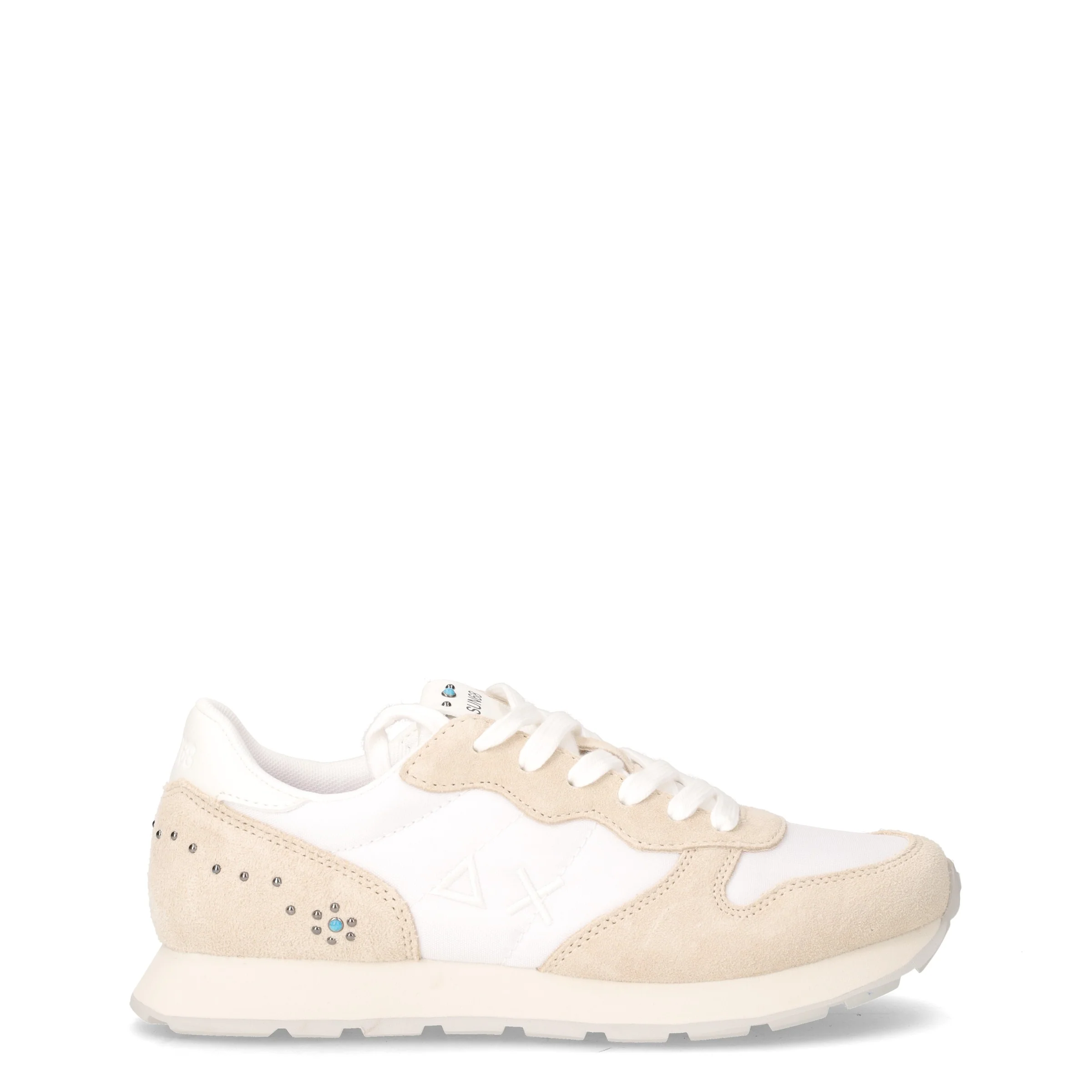Ally Studs sneaker bambina in pelle e tessuto bianco beige