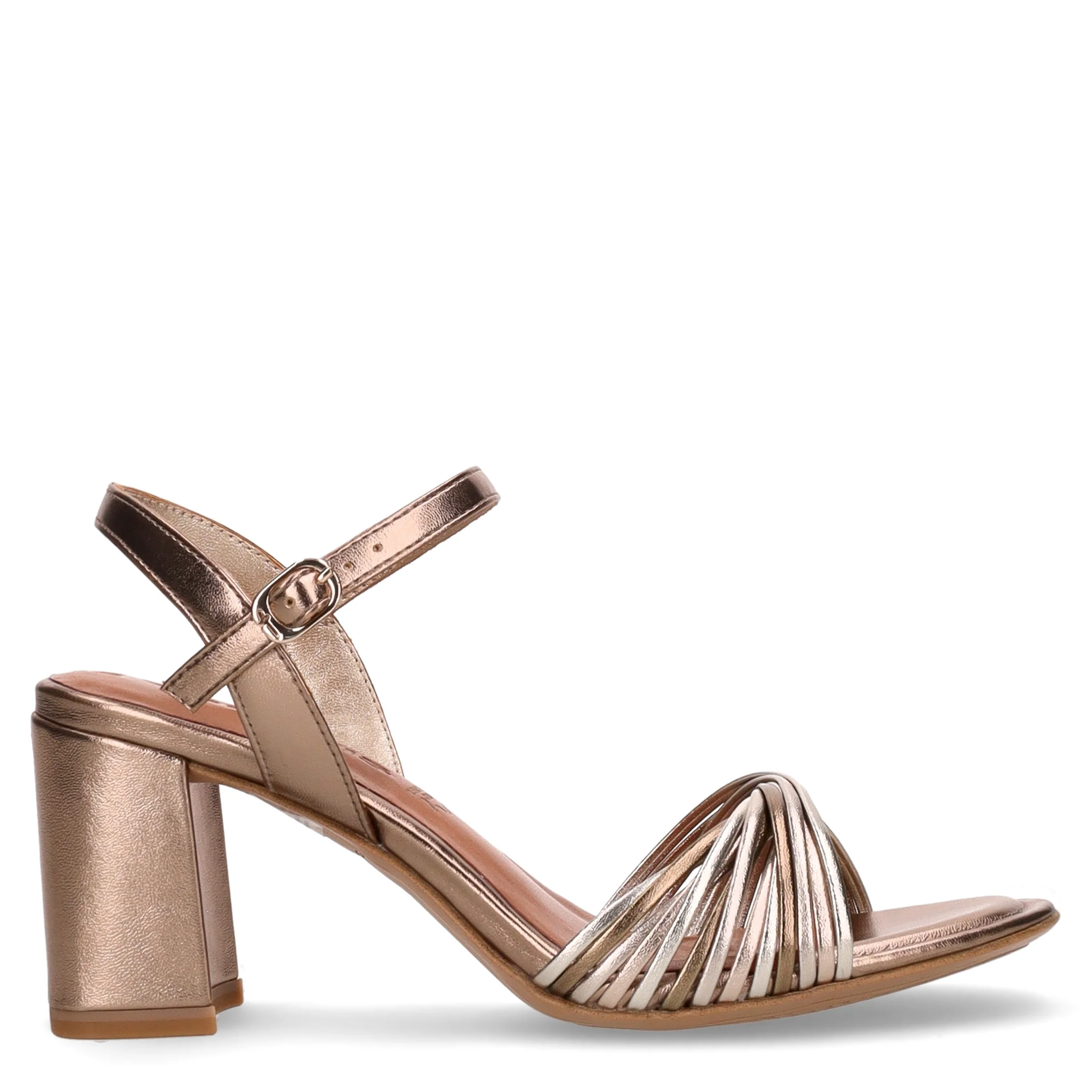 Sandalo in ecopelle con tacco bronzo