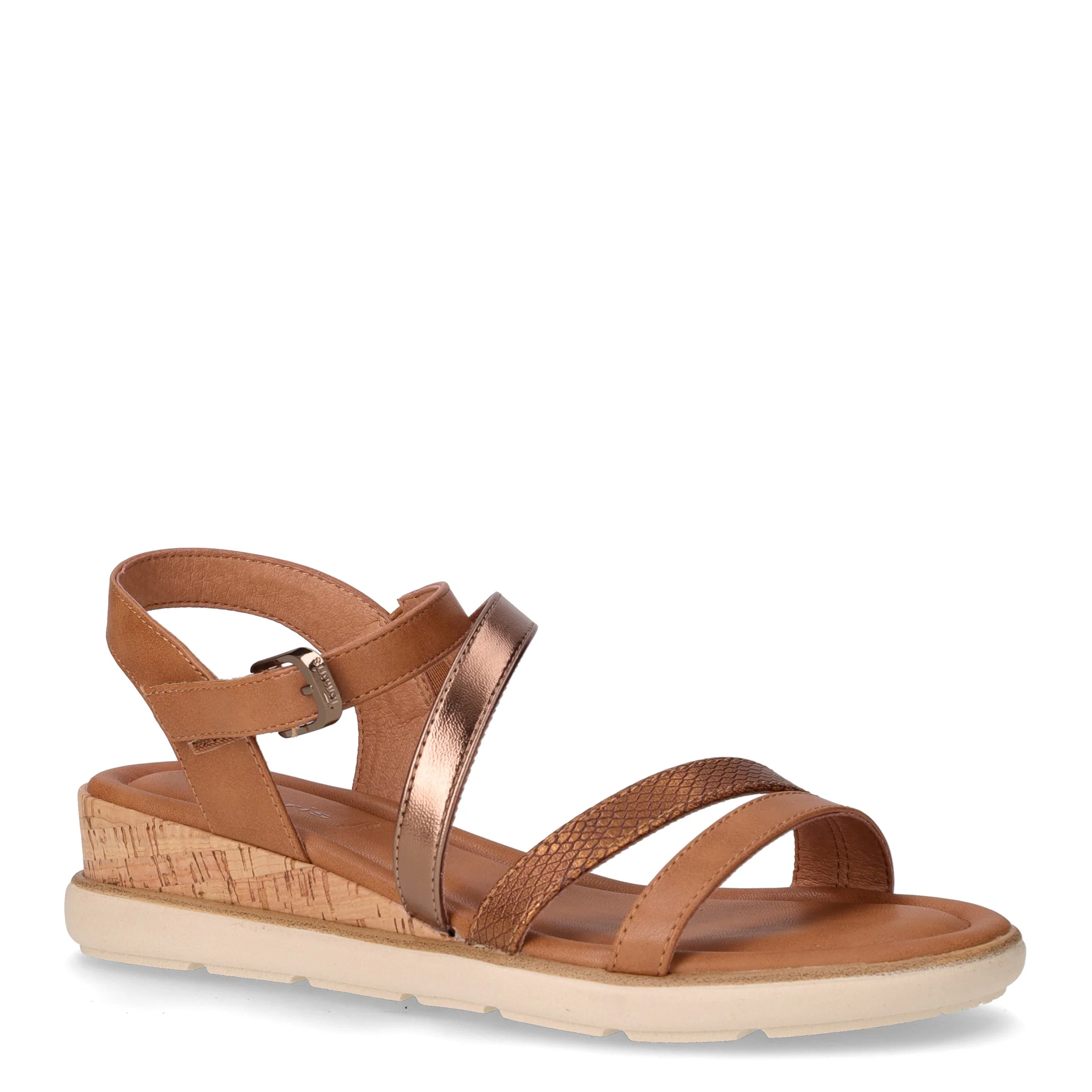 Sandalo in ecopelle con zeppa cognac - Image 2