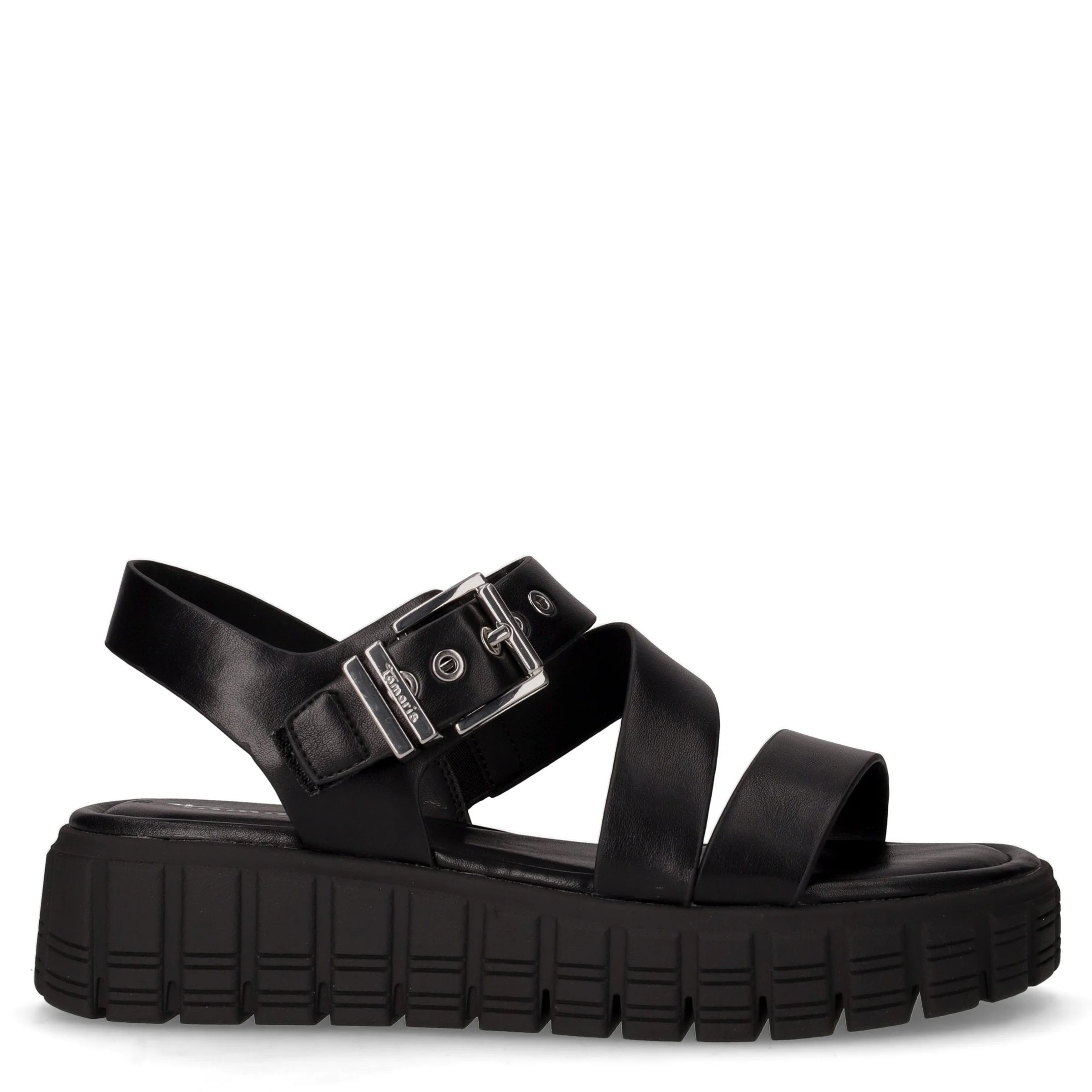 Sandalo in ecopelle con zeppa nero