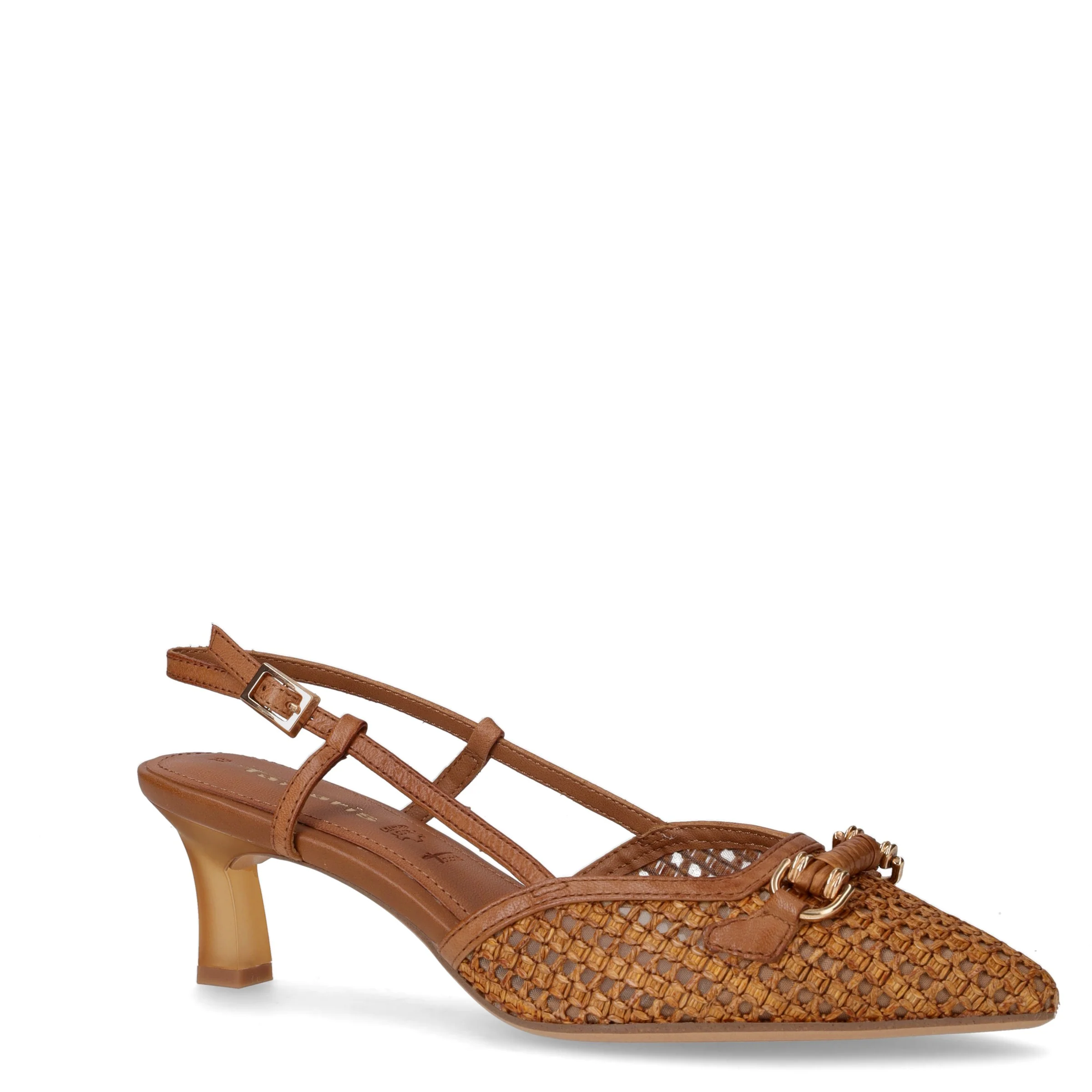 Slingback in rafia e pelle con tacco cognac - Image 2