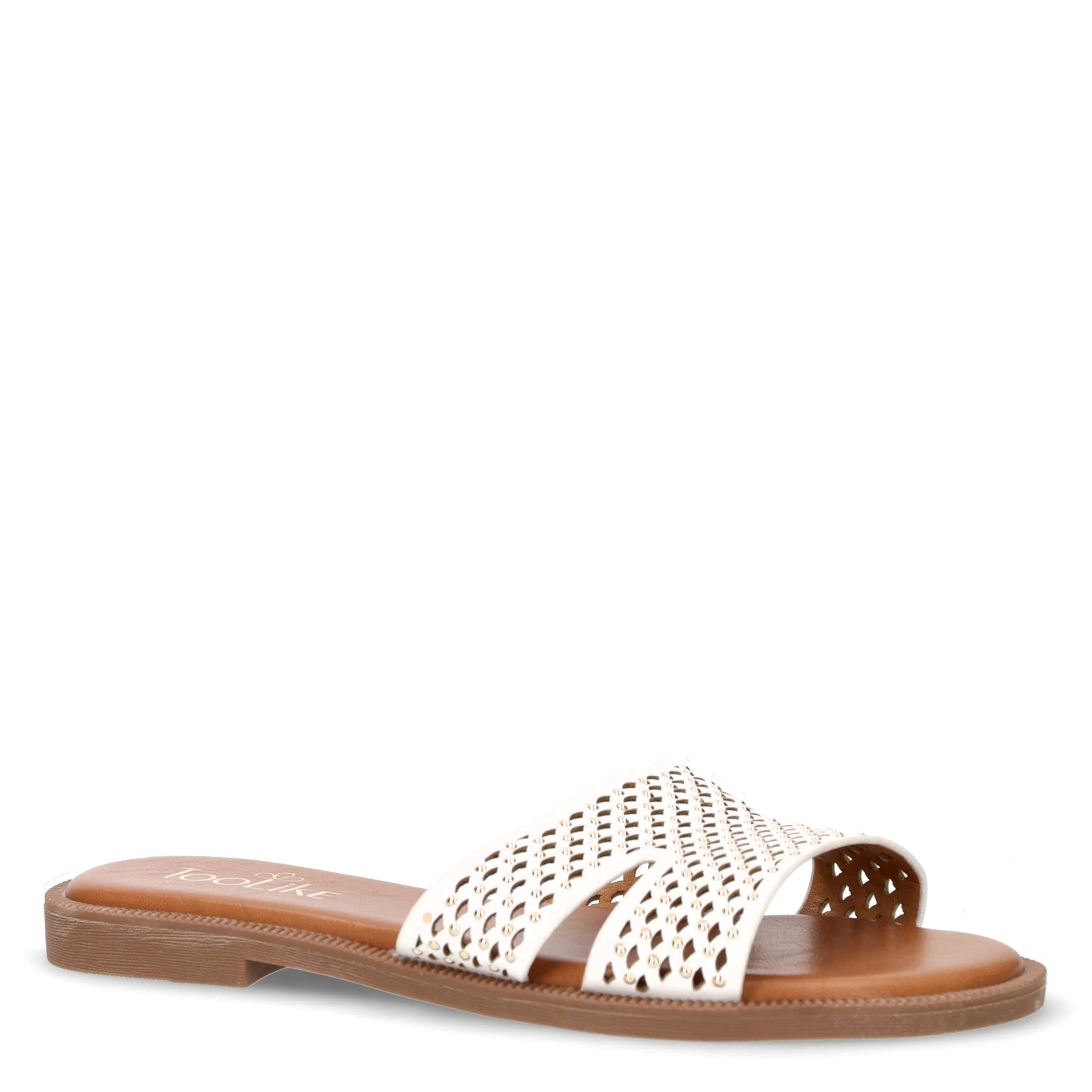 Ciabatta in ecopelle traforata con borchie bianco - Image 2