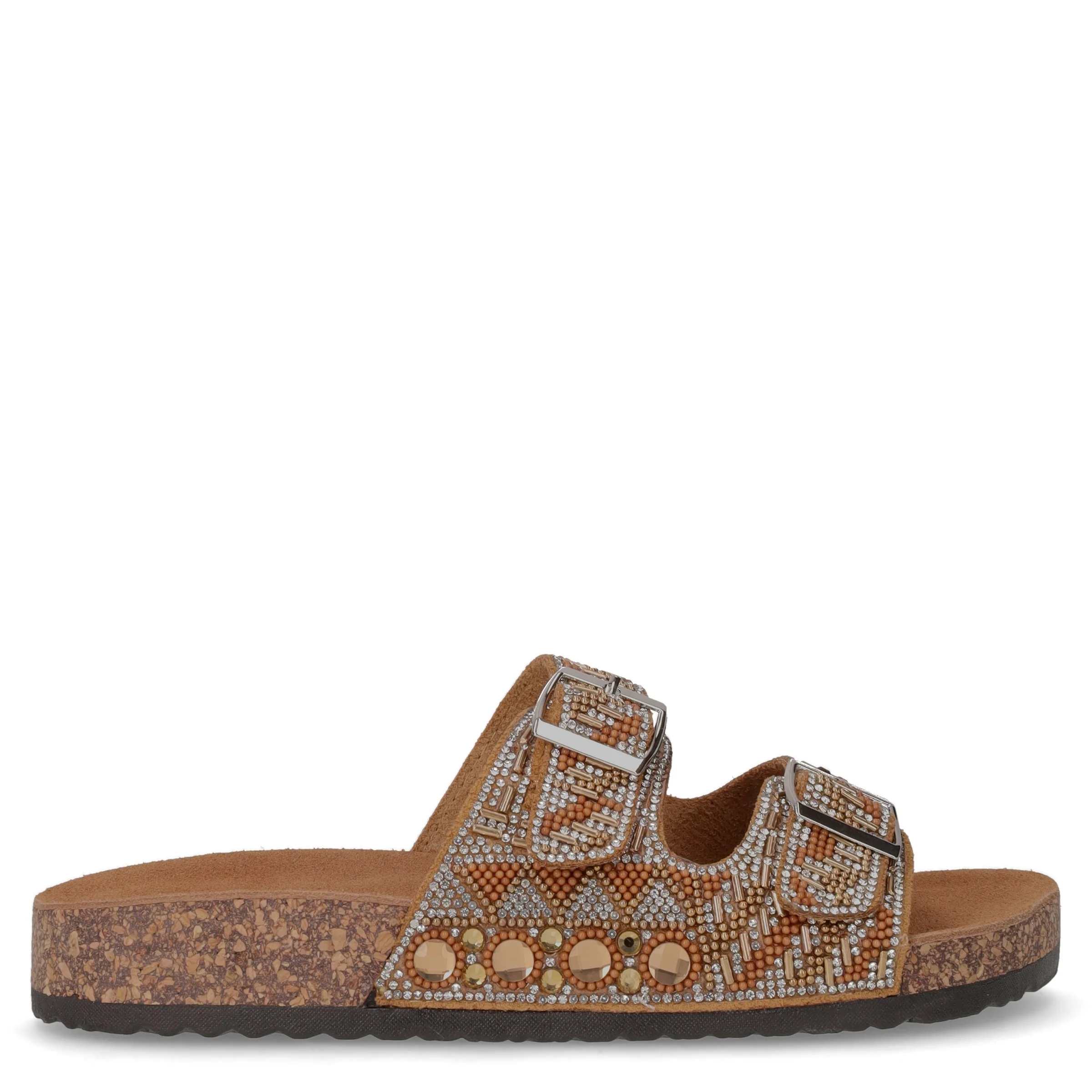Ciabatta in tessuto con mini strass marrone