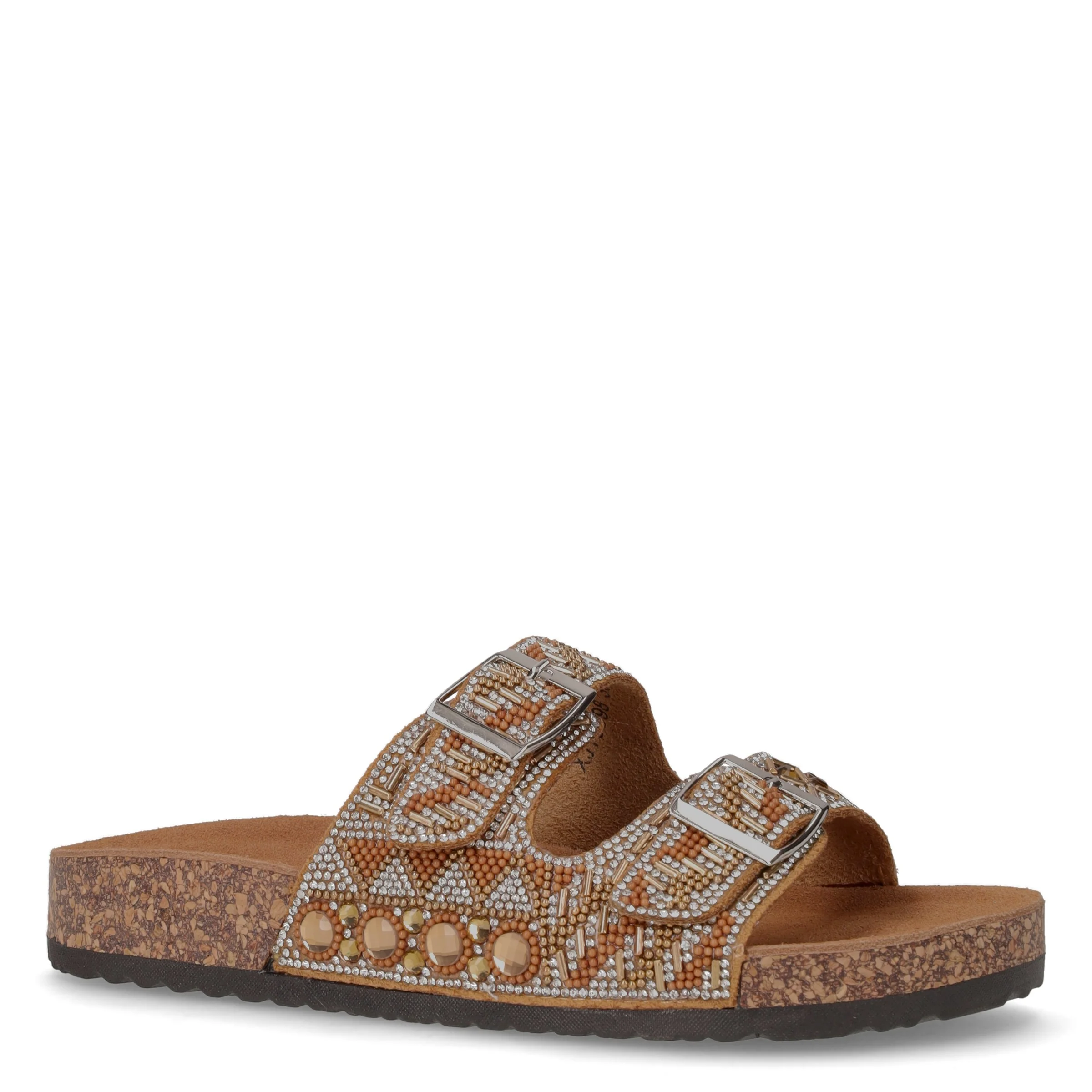 Ciabatta in tessuto con mini strass marrone - Image 2
