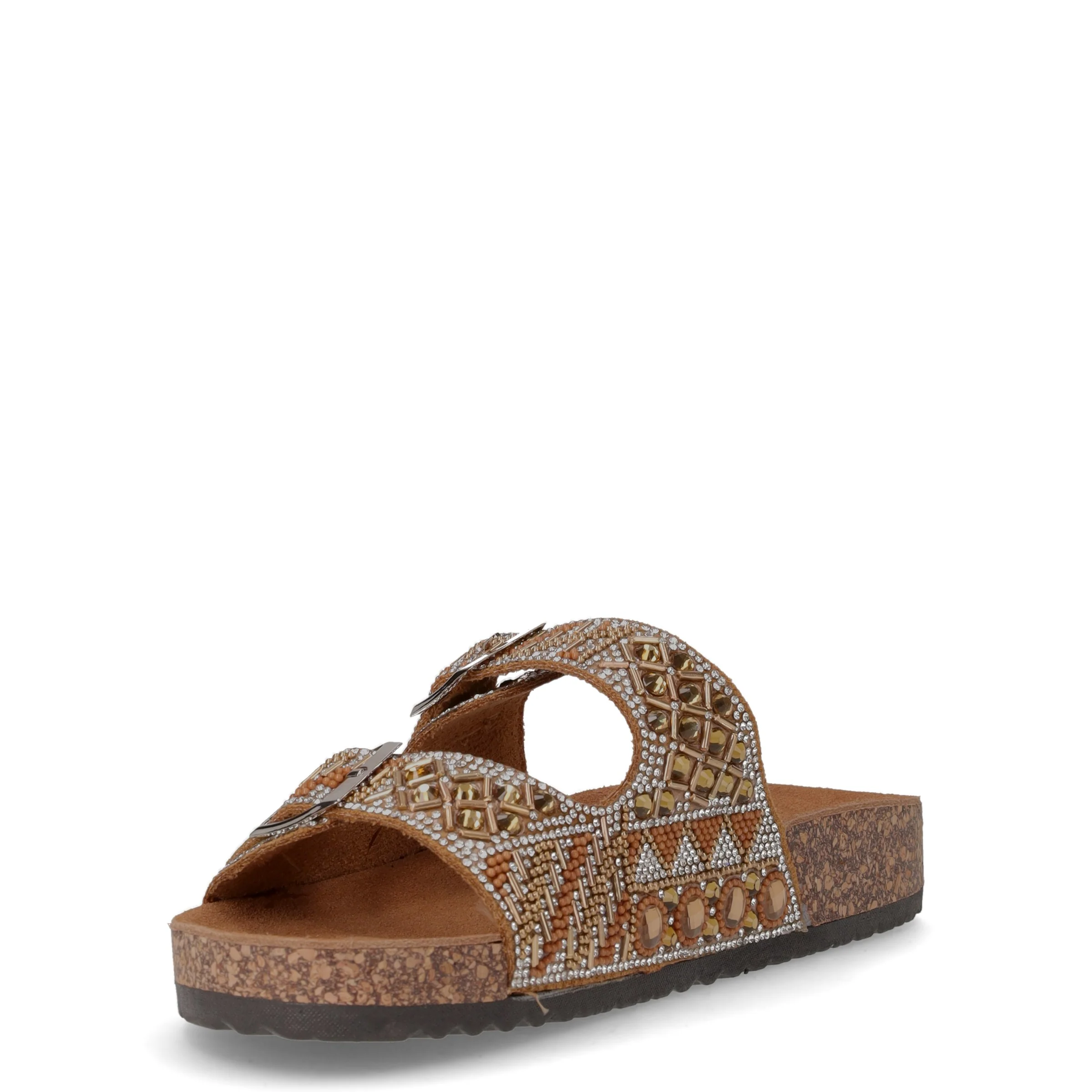 Ciabatta in tessuto con mini strass marrone - Image 3