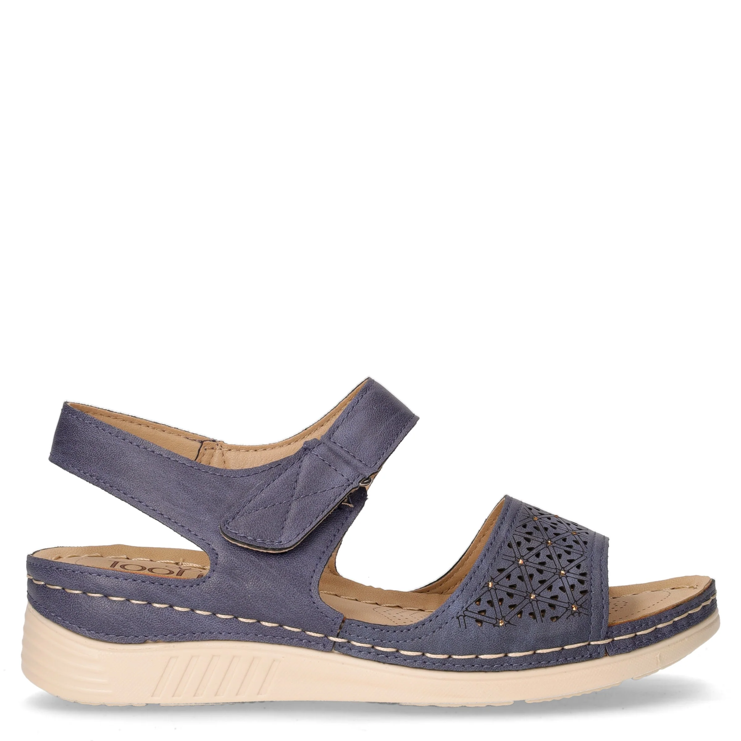 Sandalo in ecopelle con strappo blu
