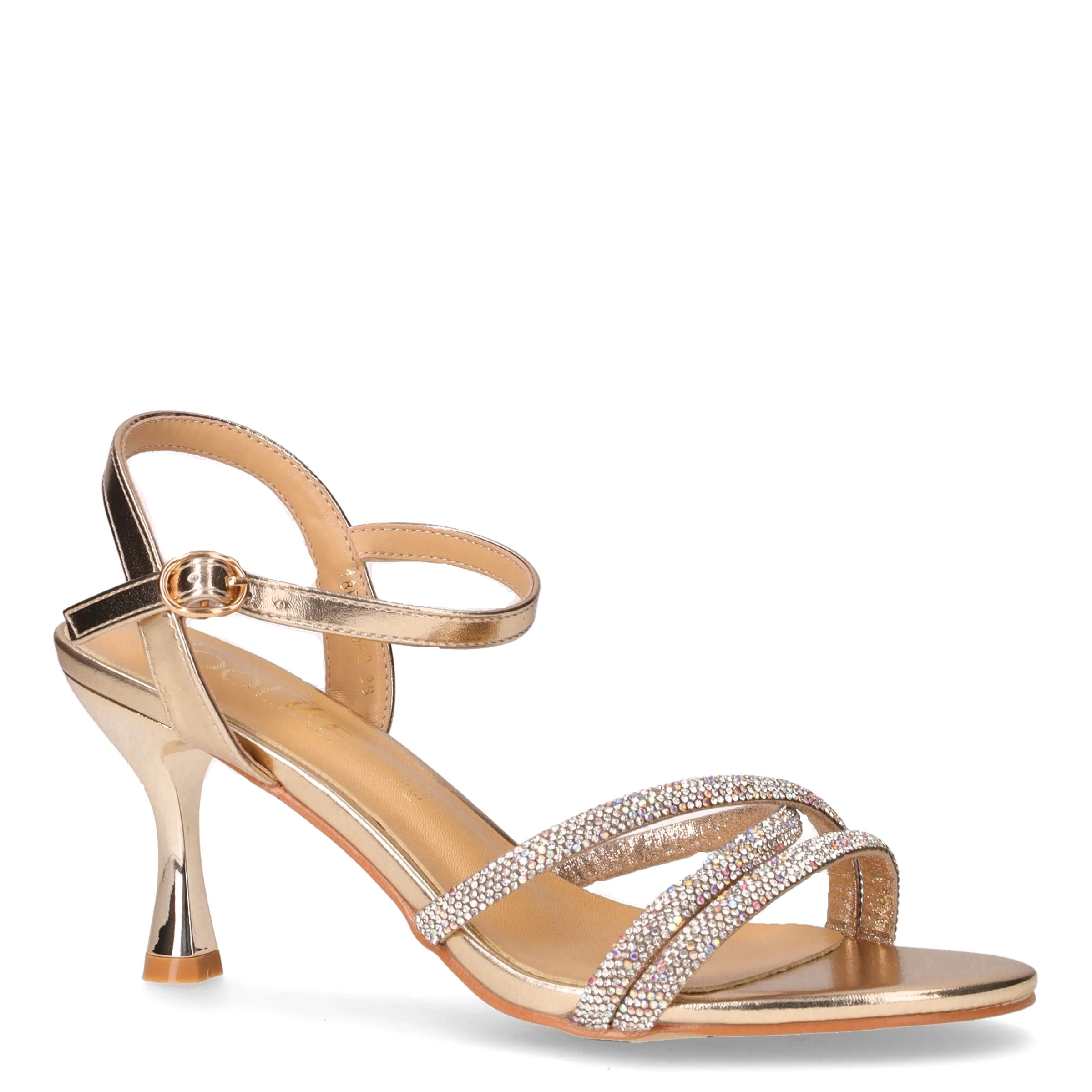 Sandalo in ecopelle con strass e tacco oro - Image 2