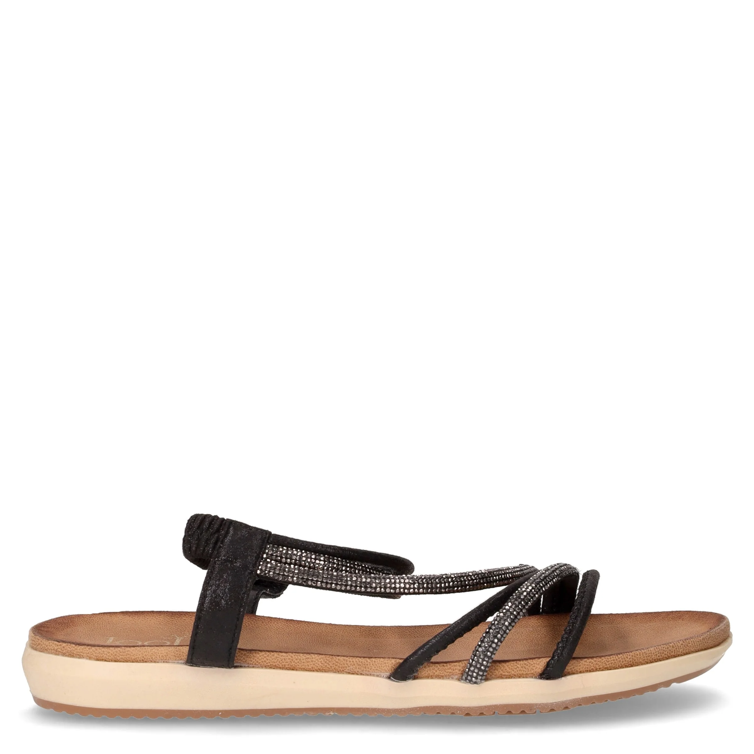 Sandalo in tessuto con strass nero