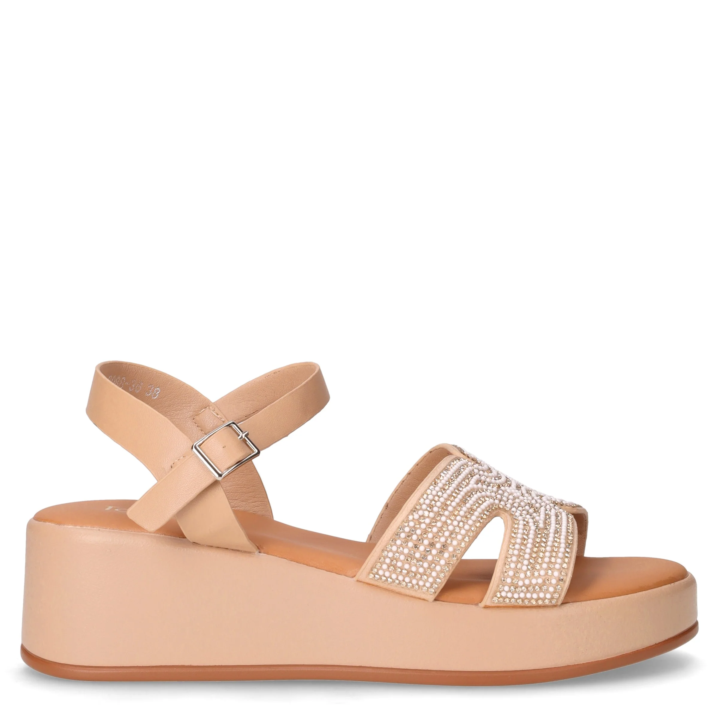 Sandalo in tessuto ed ecopelle con strass beige kaki
