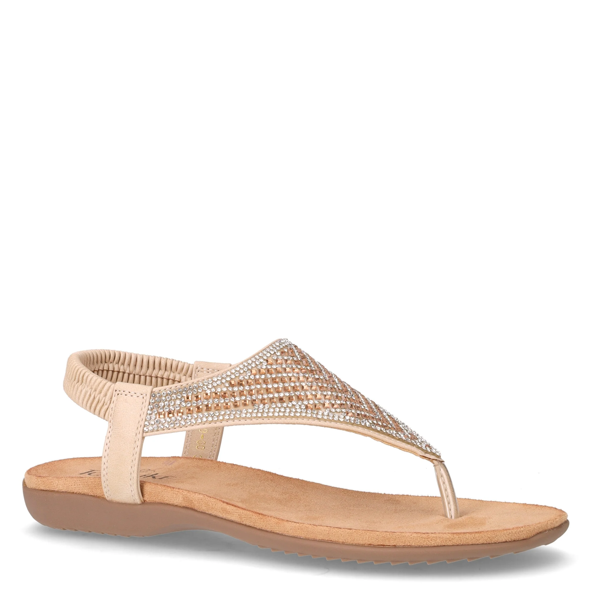 Sandalo infradito in ecopelle con strass beige - Image 2