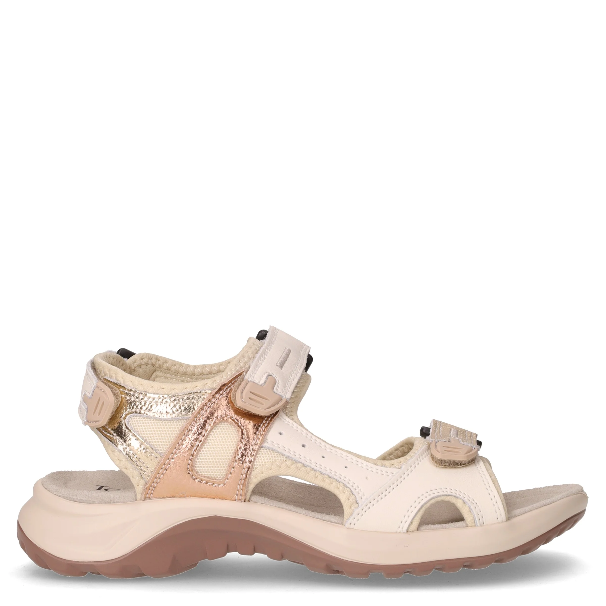 Sandalo sportivo in pelle e tessuto beige oro