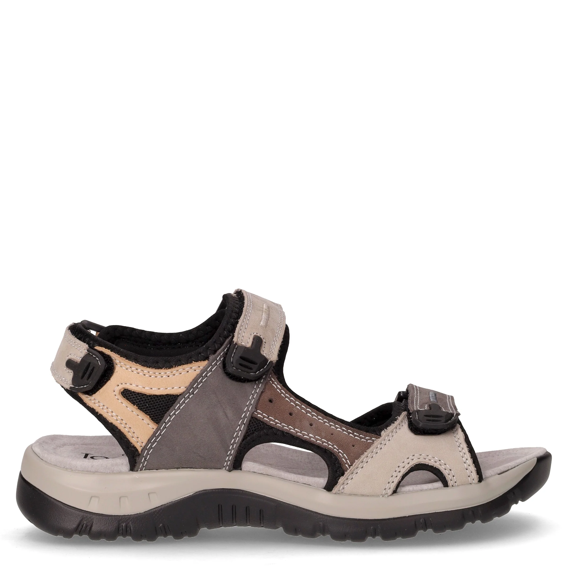 Sandalo sportivo in pelle e tessuto con strappi grigio beige