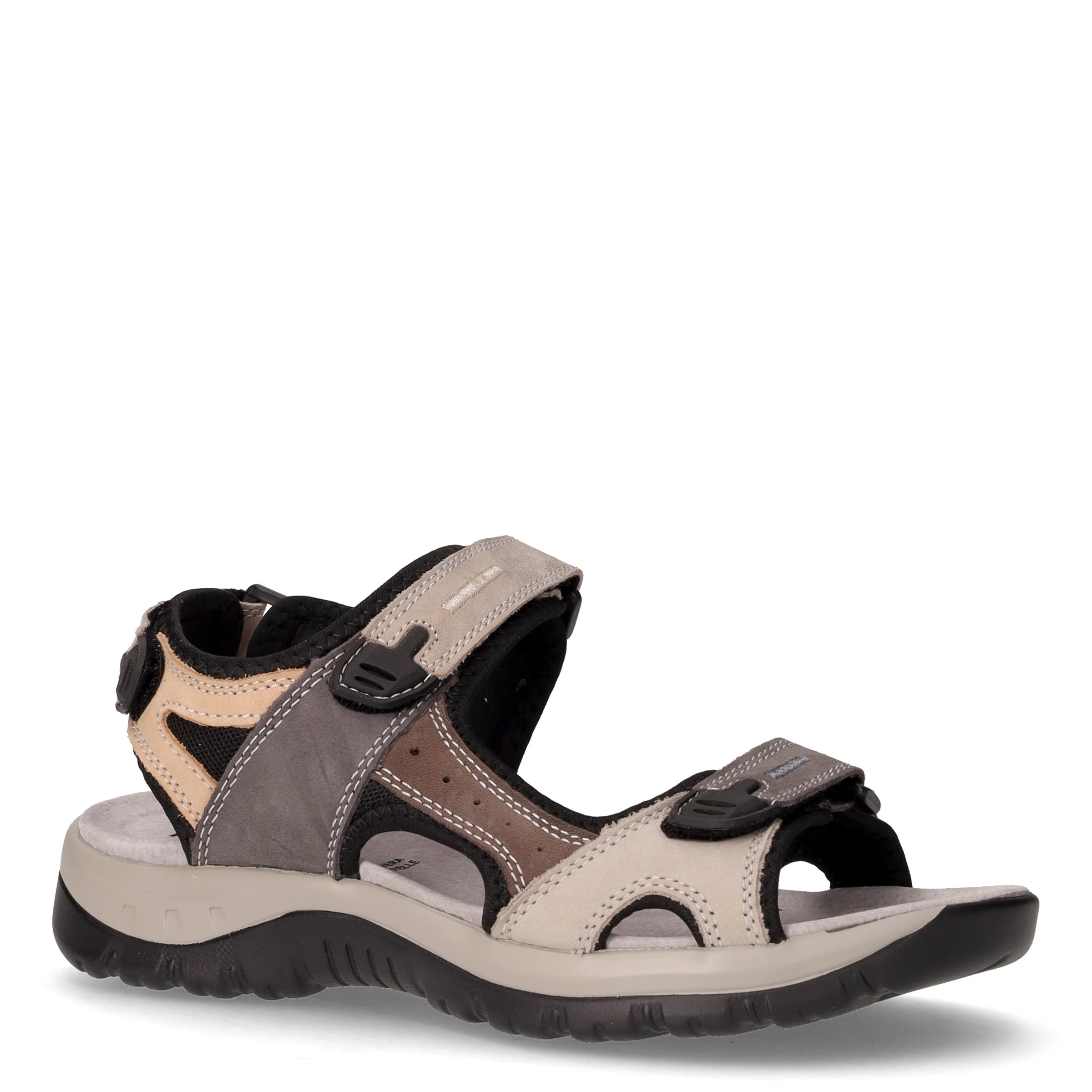 Sandalo sportivo in pelle e tessuto con strappi grigio beige - Image 2