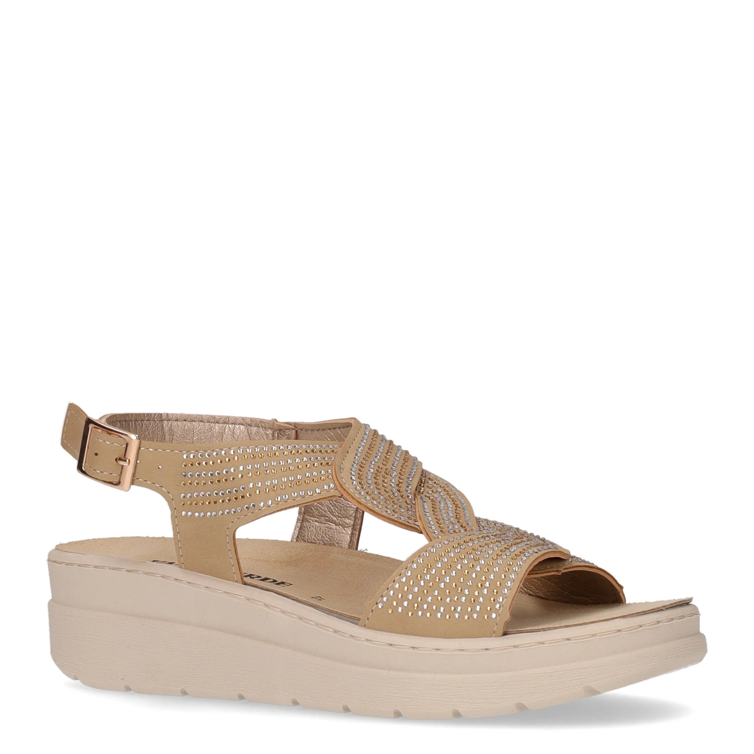 Sandalo con zeppa e strass beige - Image 2